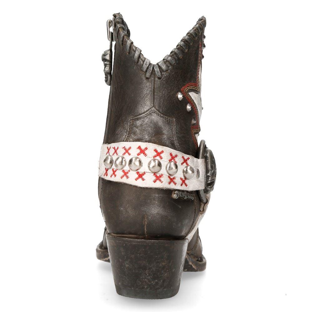 New Rock WSTM004-S2 Grey White Leather Cowboy Western Pointed Boots Vintage - Knighthood Store