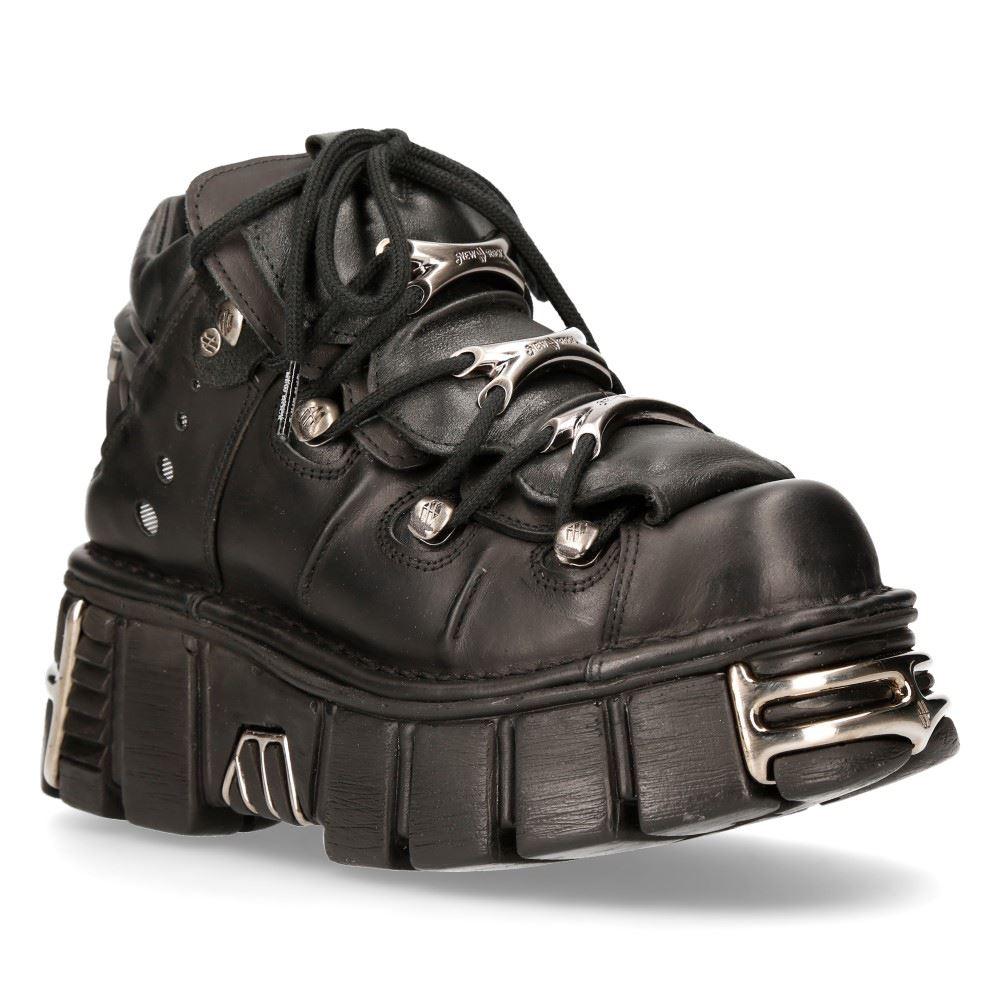 M106-s1 - New Rock Tower Unisex Metallic Black Natural Leather Biker Gothic Boots - Knighthood Store