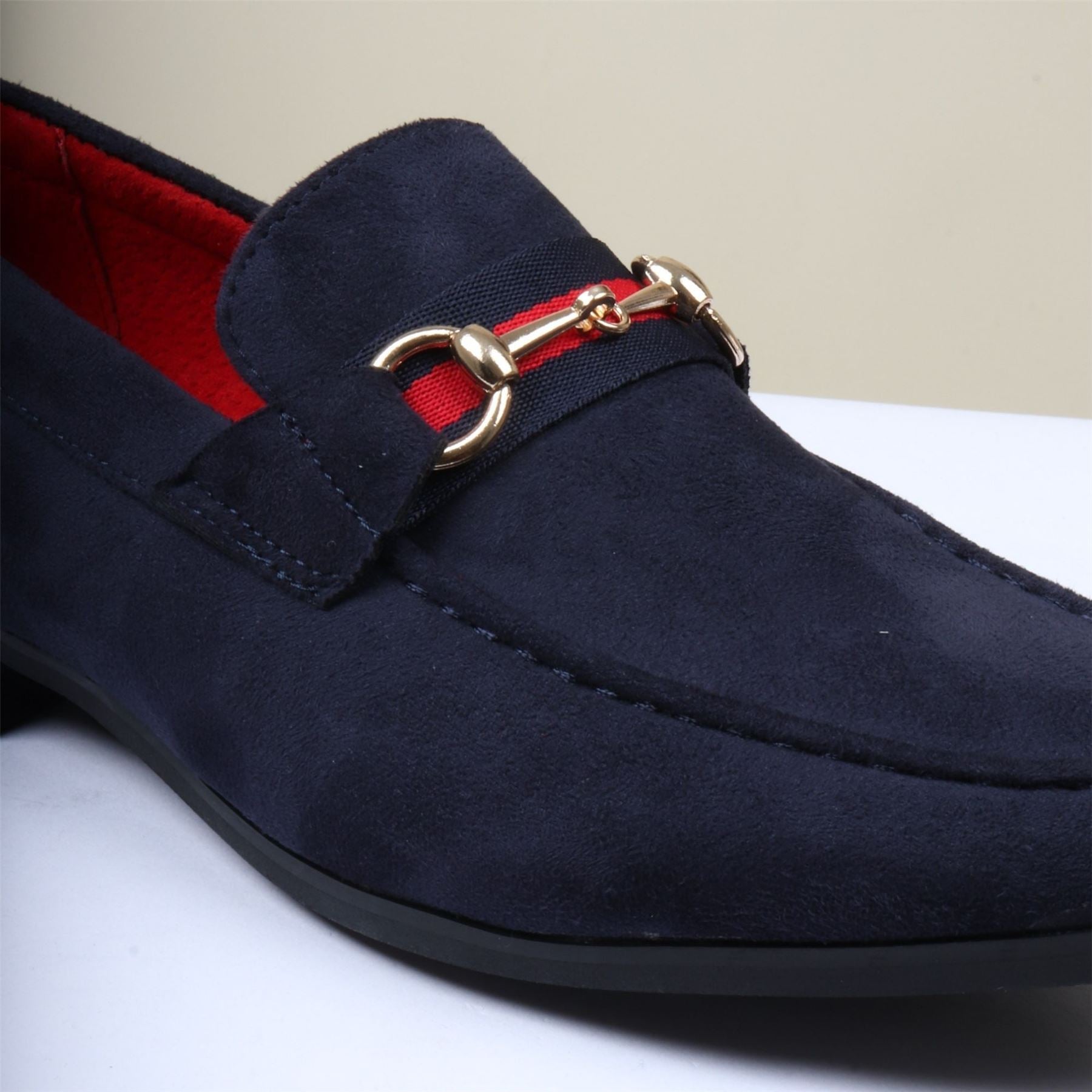 Men's Suede Leather Lined Gold Buckle Loafers