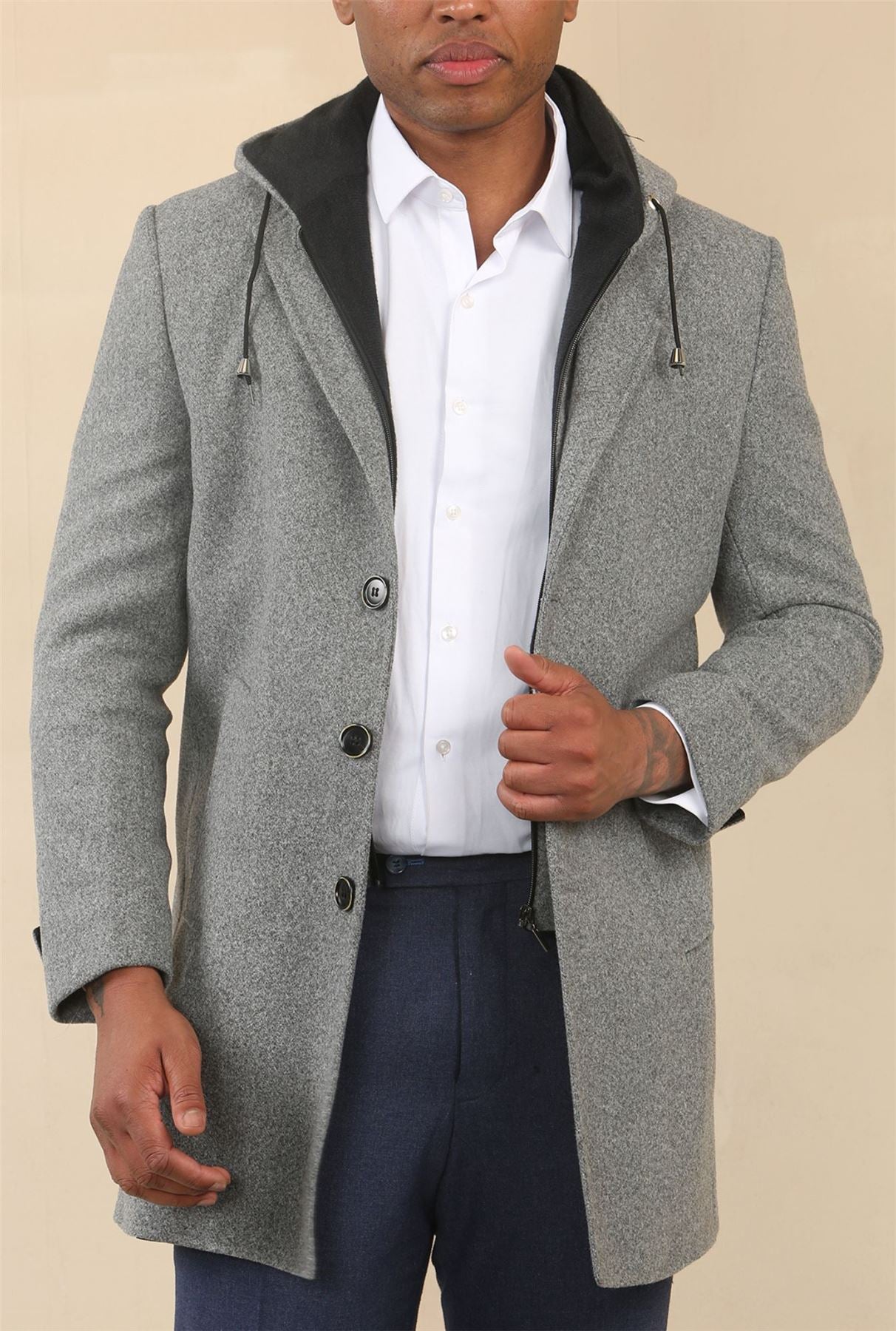 Men's Hooded Wool Blend Classic Overcoat