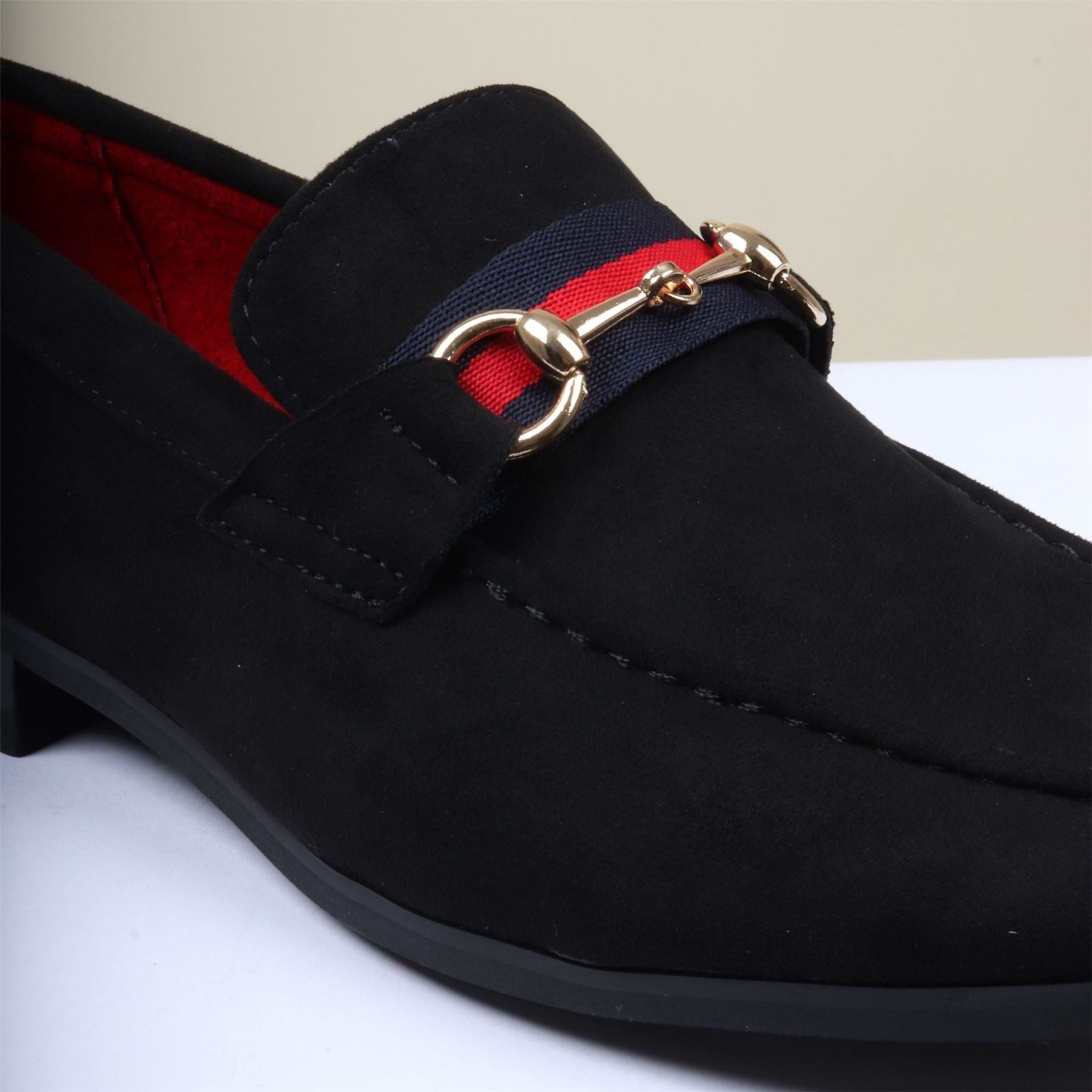 Men's Suede Leather Lined Gold Buckle Loafers