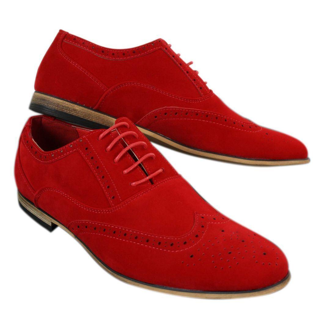 Mens Suede Leather Brogues Smart Casual Red Brown Navy Black Laced Shoes Retro - Knighthood Store