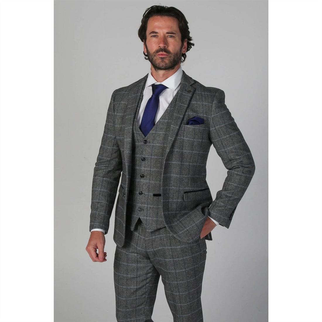Men's Grey Blazer Tweed Herringbone Wool Blend Sport Coat - Knighthood Store