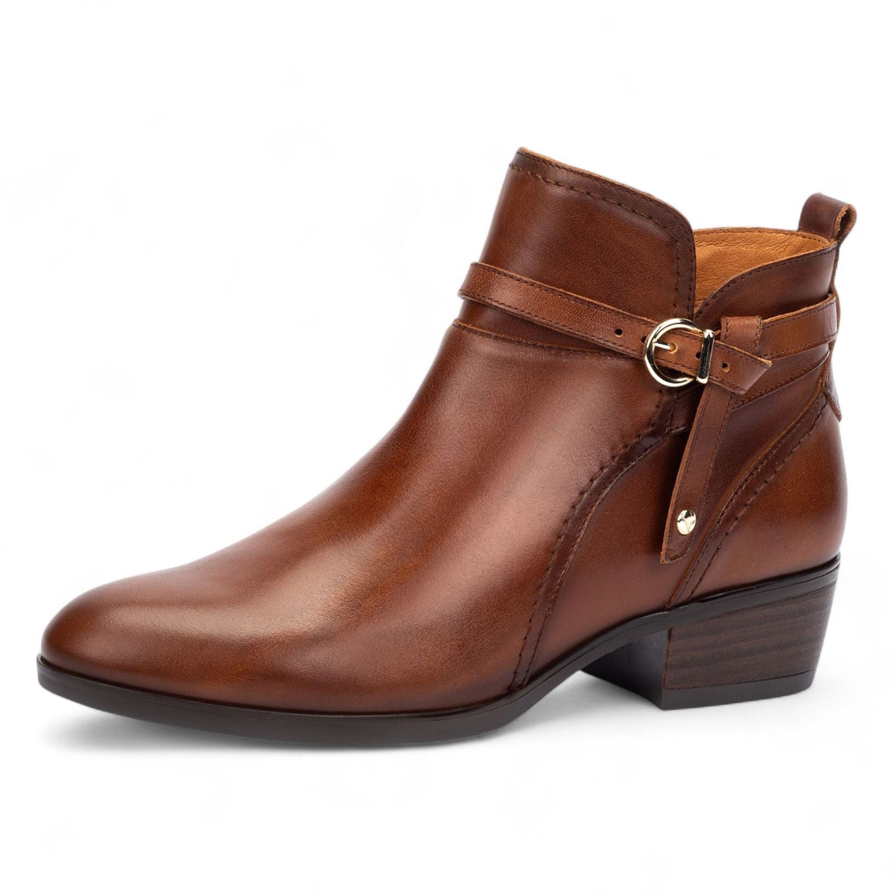 Daroca - Women’s Brown Leather Bootie Heeled Biker Boots