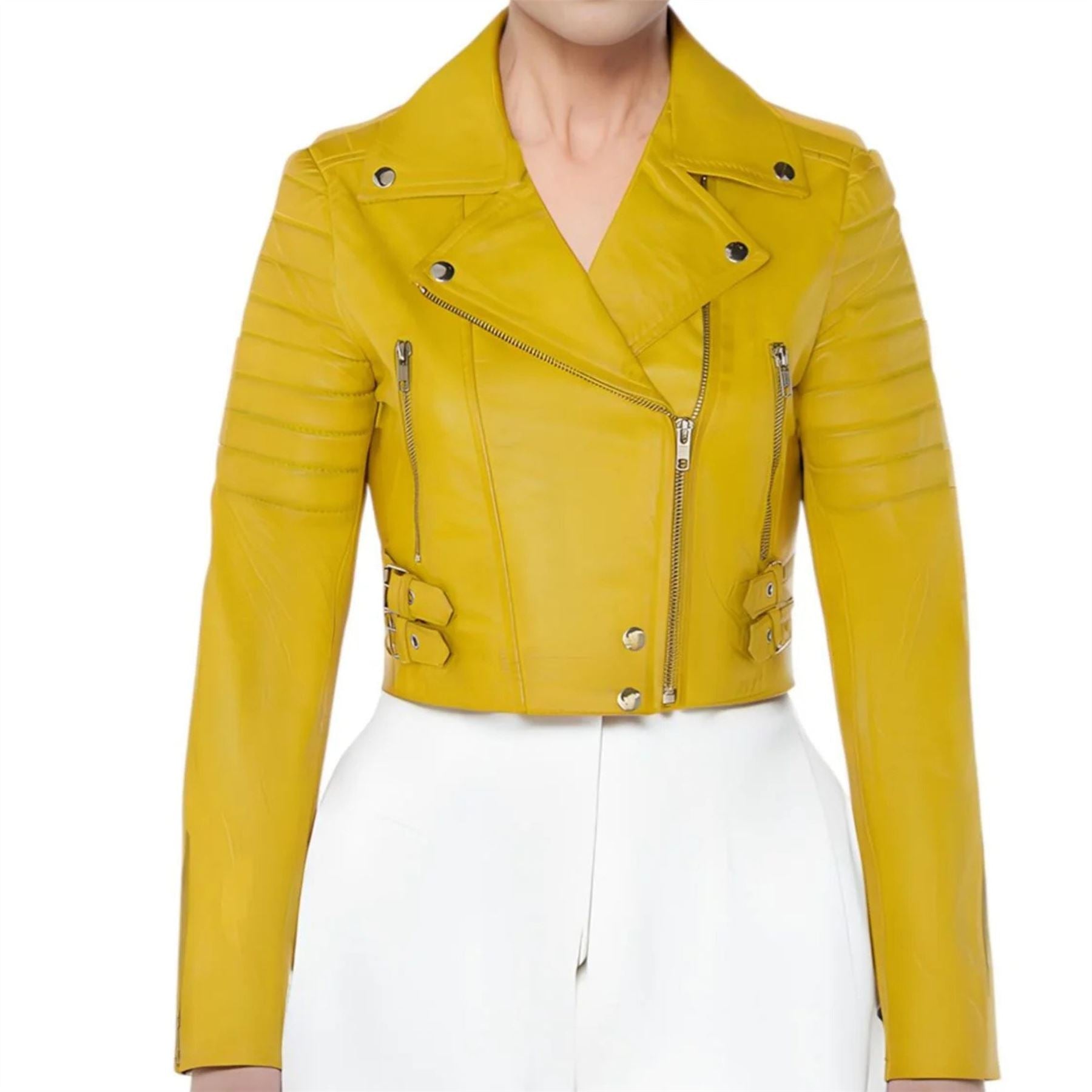 Women's Real Leather Short Cropped Length Biker Jacket