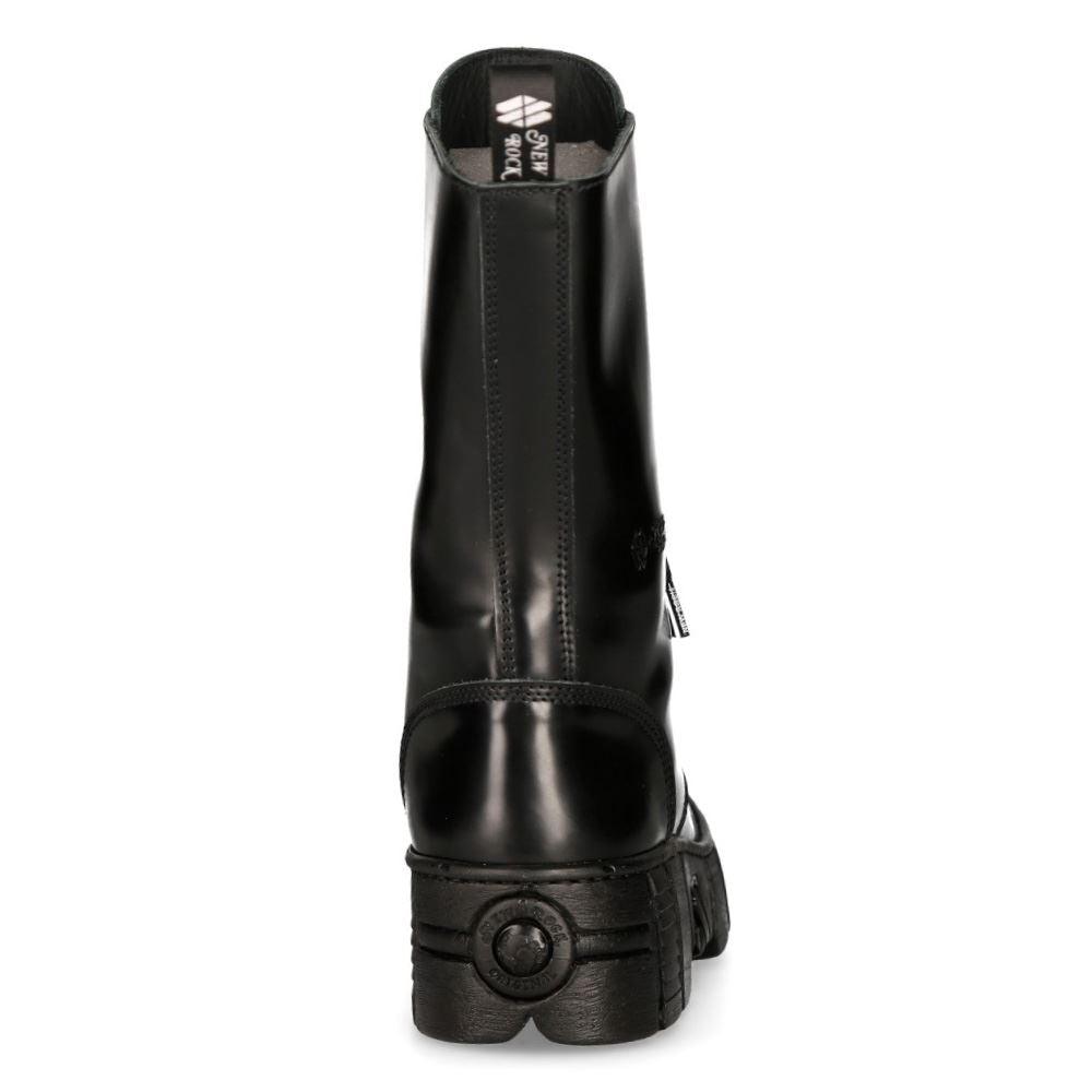 New Rock M-WALL127N-C1 Boots Black Leather Wall Rock Biker Mid-Calf Tower Boots - Knighthood Store