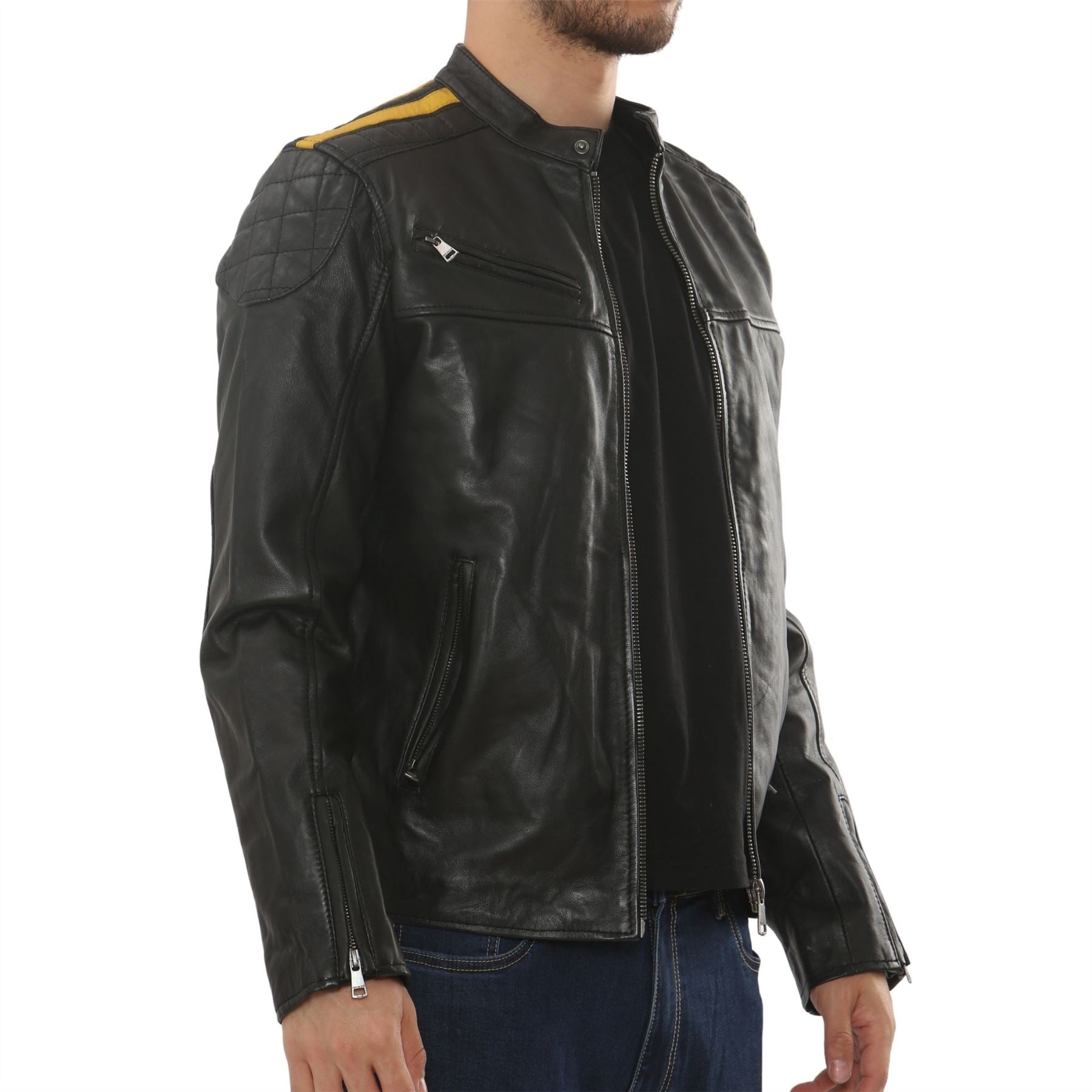 Men's Leather Motorcycle Jacket Distressed Black Biker Coat