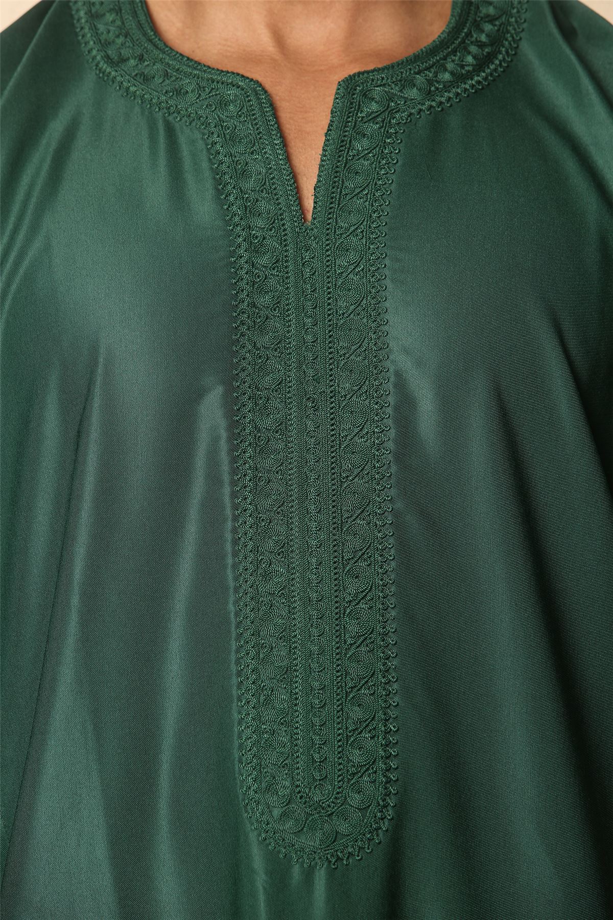 Men's Moroccan Thobe Gandoura Short Sleeve Jubba Kaftan Eid Robe Arab Embroidery