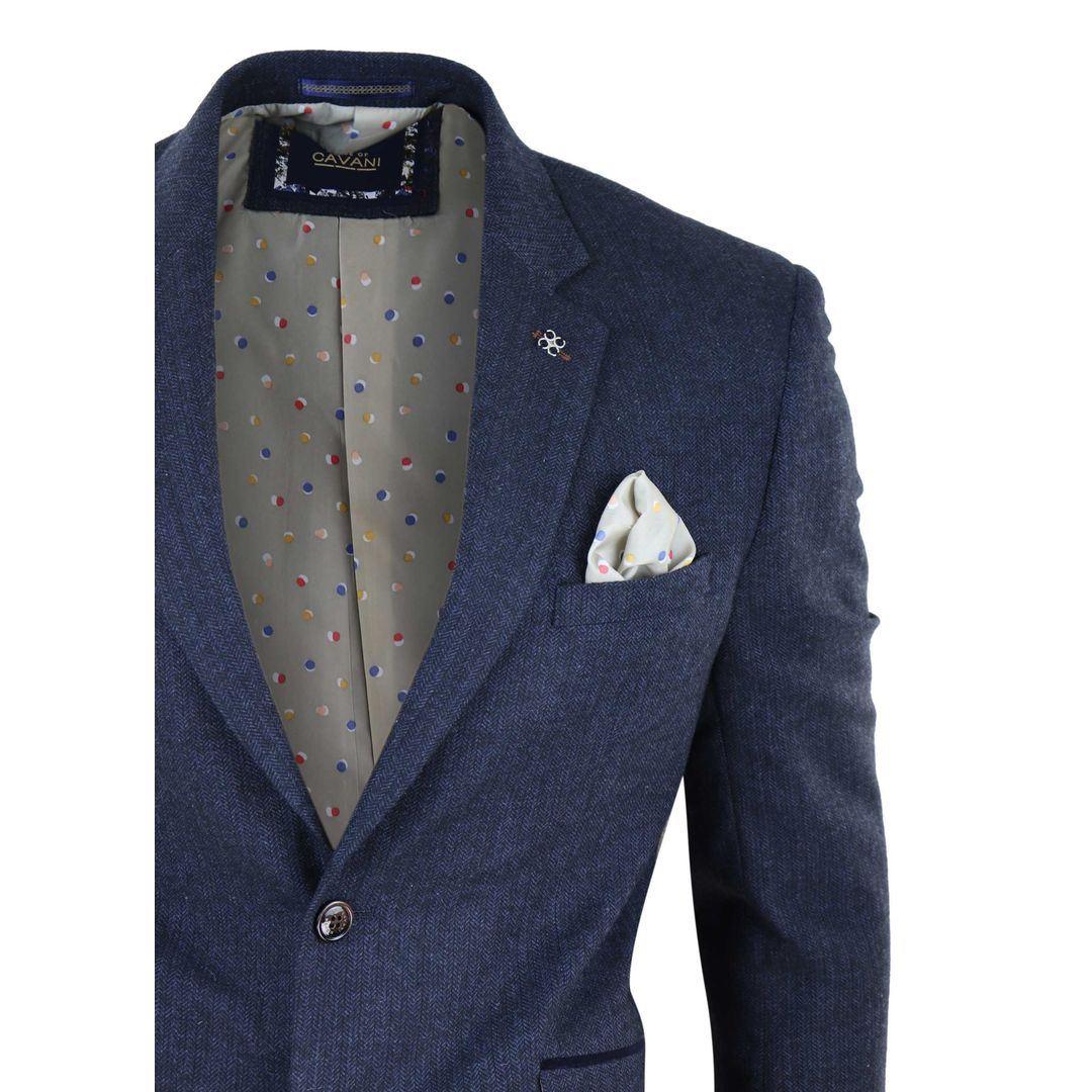 Mens Peaky Blinders Wool Herringbone Tweed Blazer Jacket Blue Brown Vintage - Knighthood Store