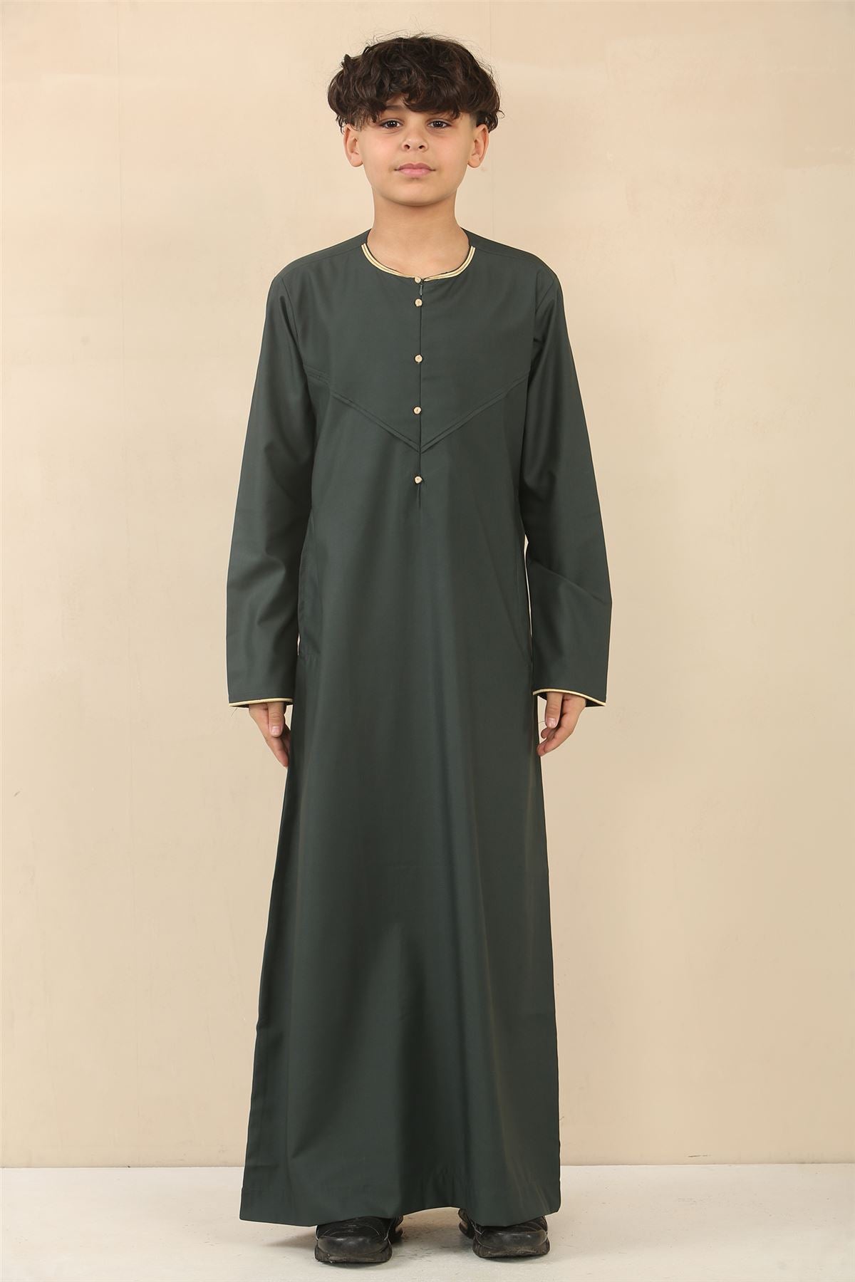 Boy's Thobe Emirati Omani Jubba Islamic Clothing Muslim Kaftan Eid Robe Arab Gold Embroidery