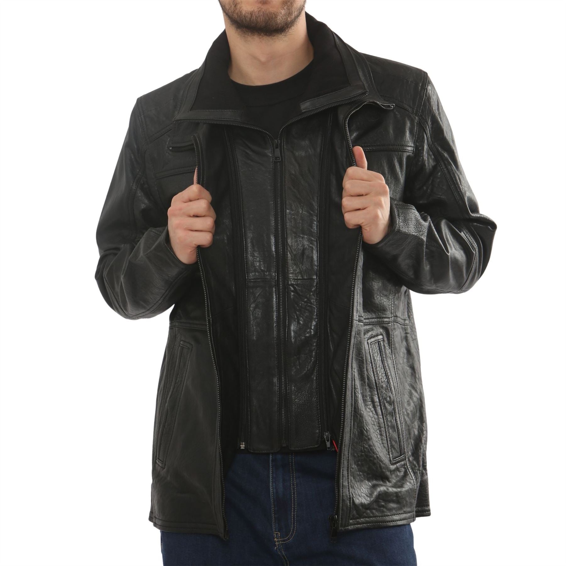 Men's Leather Motorcycle Jacket Classic Biker Coat