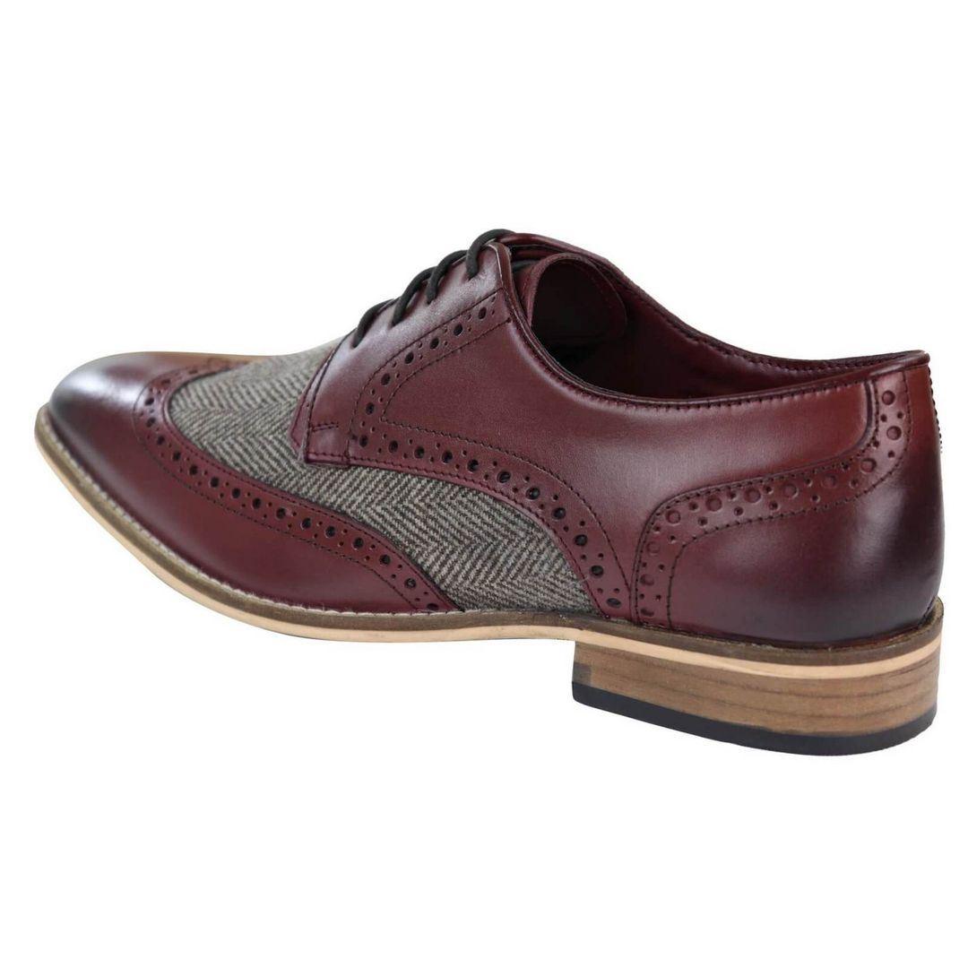 Mens Leather Gatsby Brogues Tweed Lace Shoes 1920s Peaky Blinders Classic - Knighthood Store