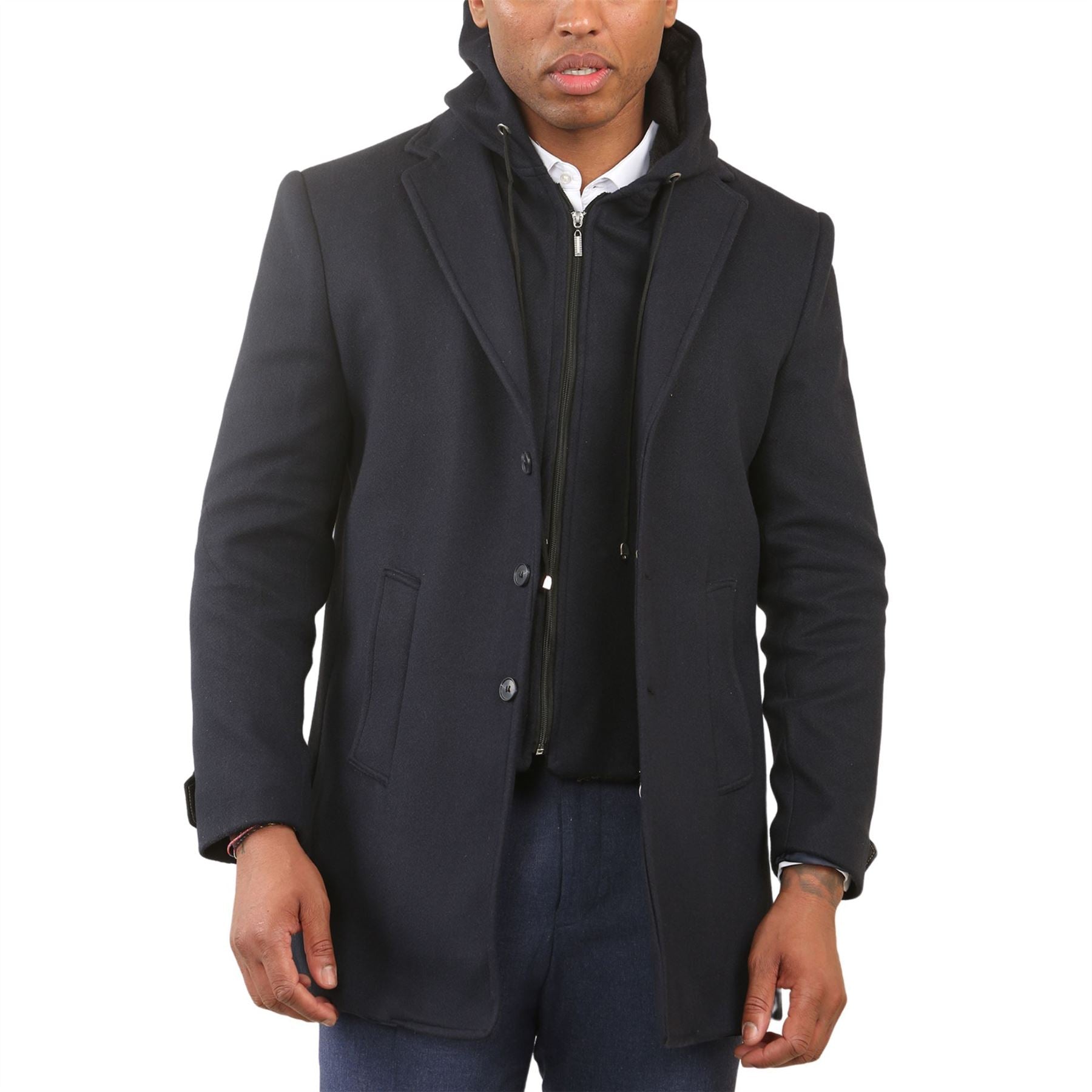 Men's Hooded Wool Blend Classic Overcoat