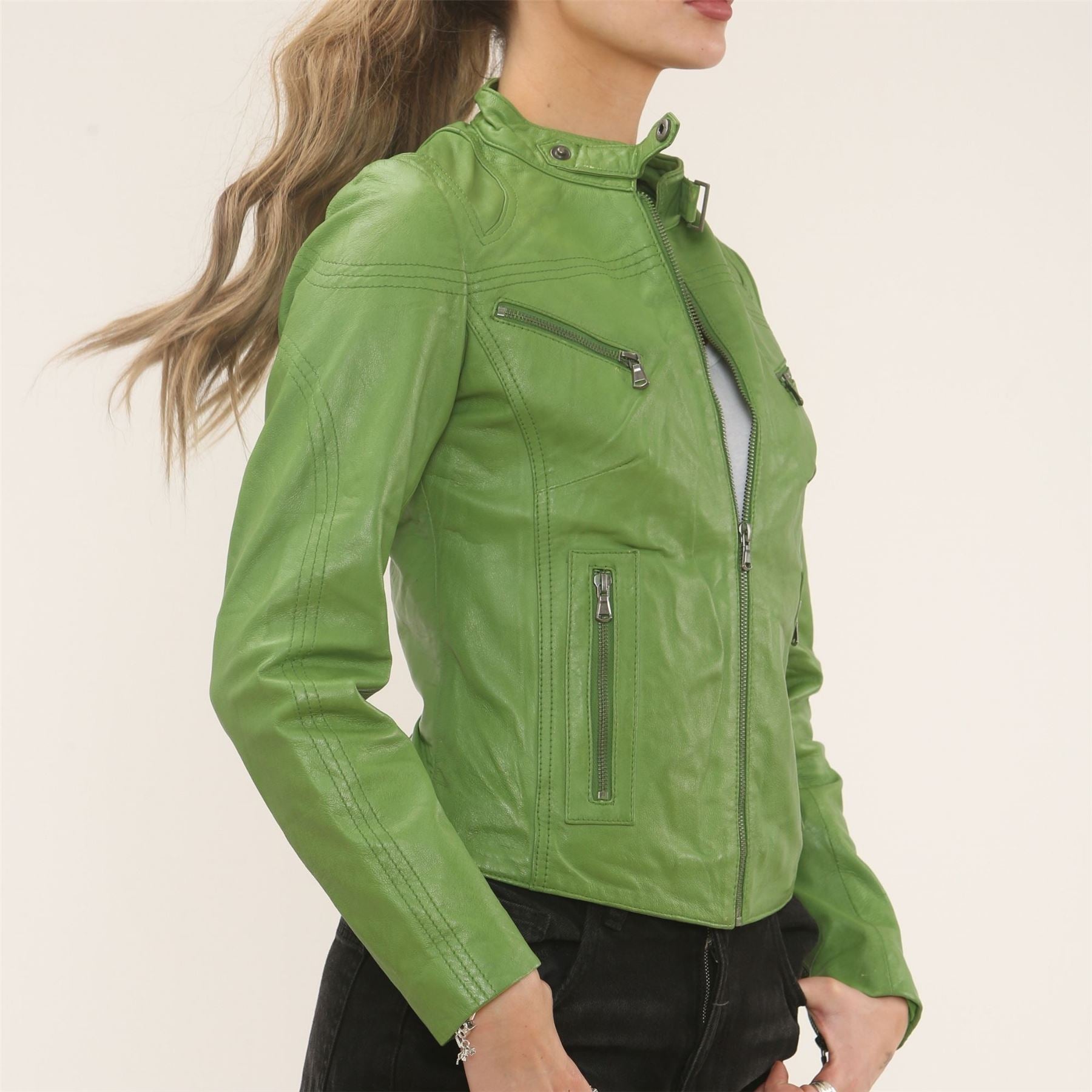 Women's Real Leather Classic Racer Style Biker Jacket