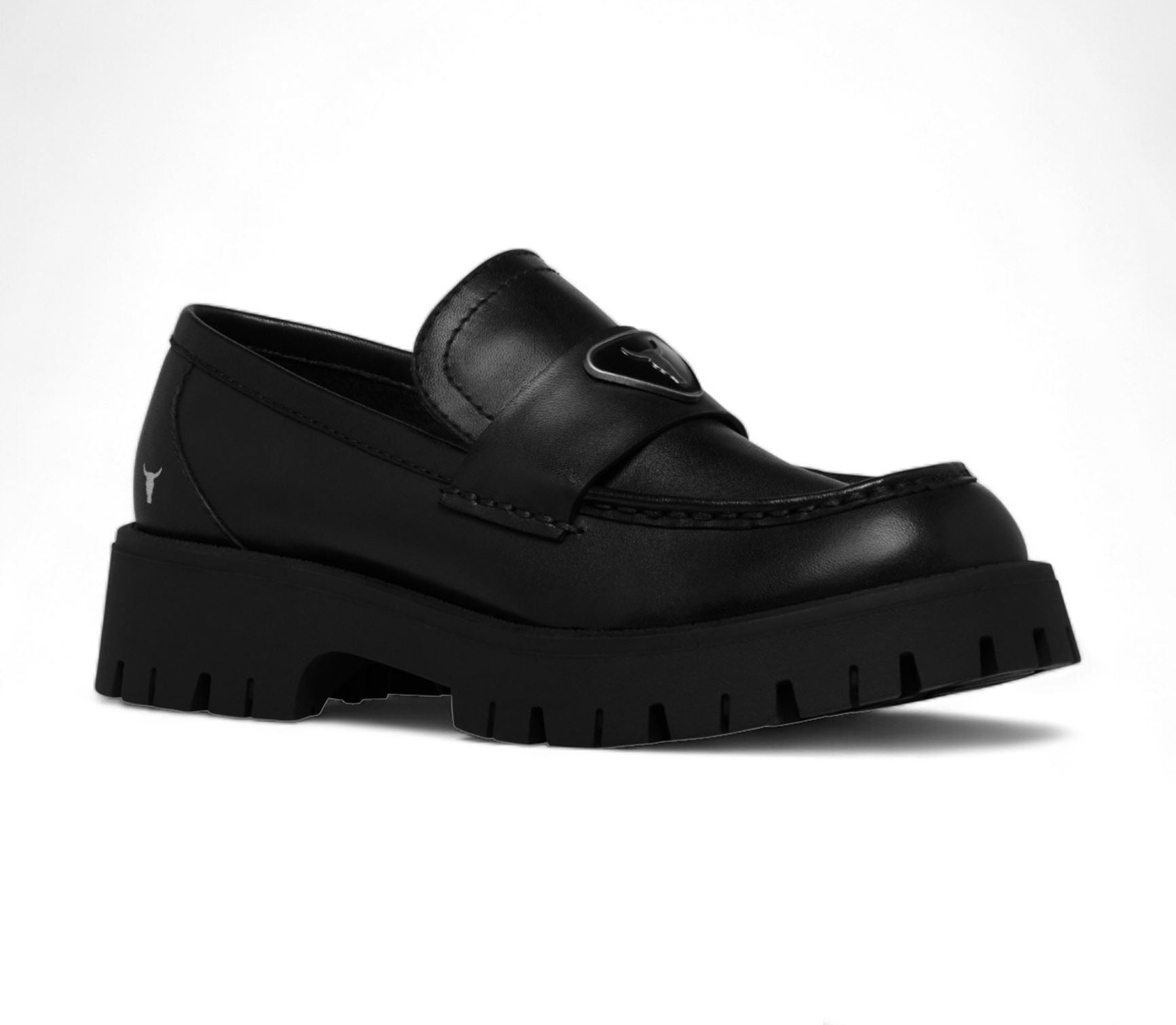 Throne - Women's Black Slip On Chunky Leather Loafers