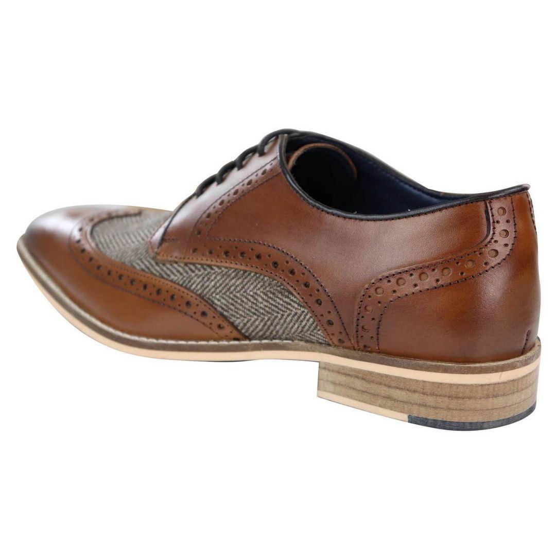 Mens Leather Gatsby Brogues Tweed Lace Shoes 1920s Peaky Blinders Classic - Knighthood Store