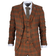 Men's Suit 3 Piece Brown Checkered Tailored Fit Classic Formal Dress