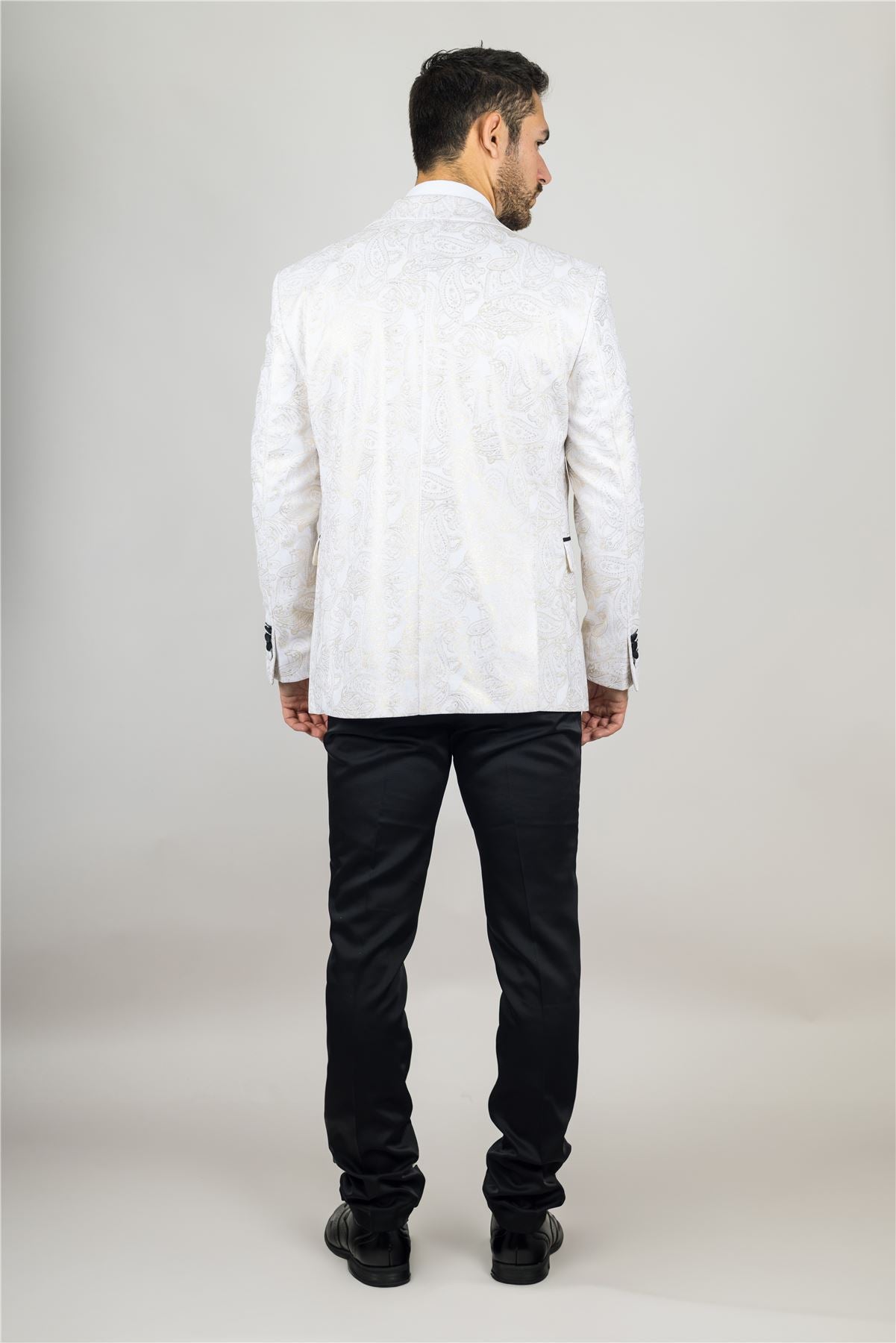 Men's Suit 3 Piece White Paisley Tailored Fit Wedding Tuxedo