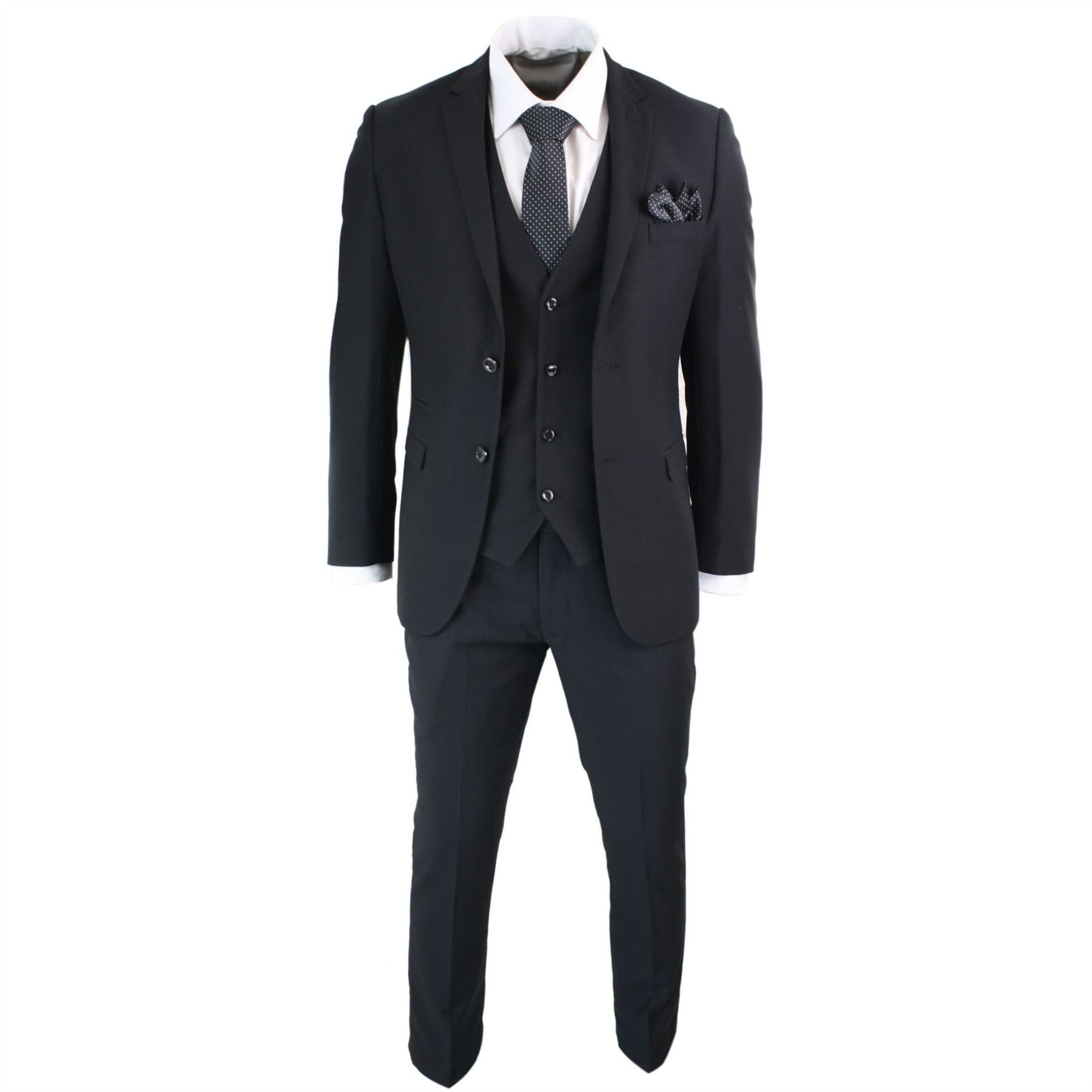 Mens 3 Piece Black Tailored Fit Complete Suit Classic Doorman Morning Funeral