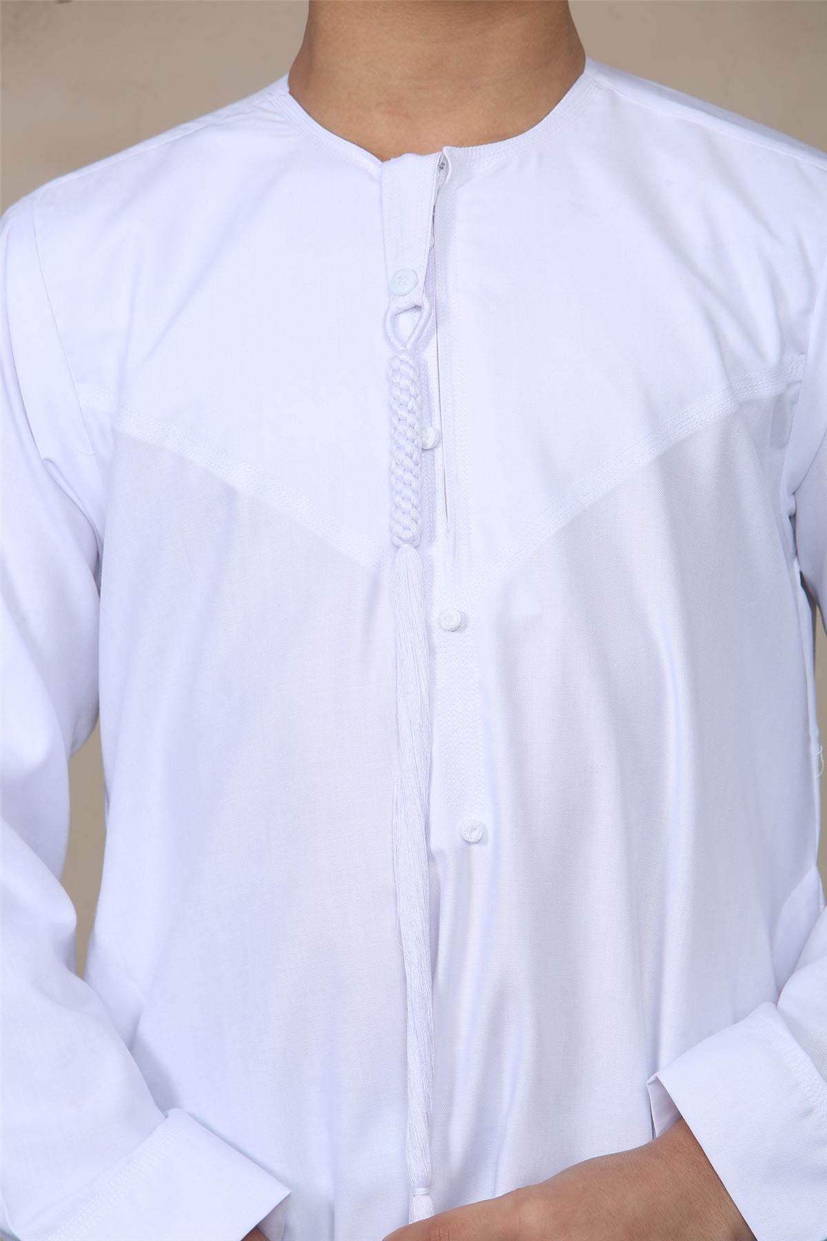 Boy's Thobe Emirati Omani Jubba Islamic Clothing Muslim Kaftan Eid Robe String Tassel