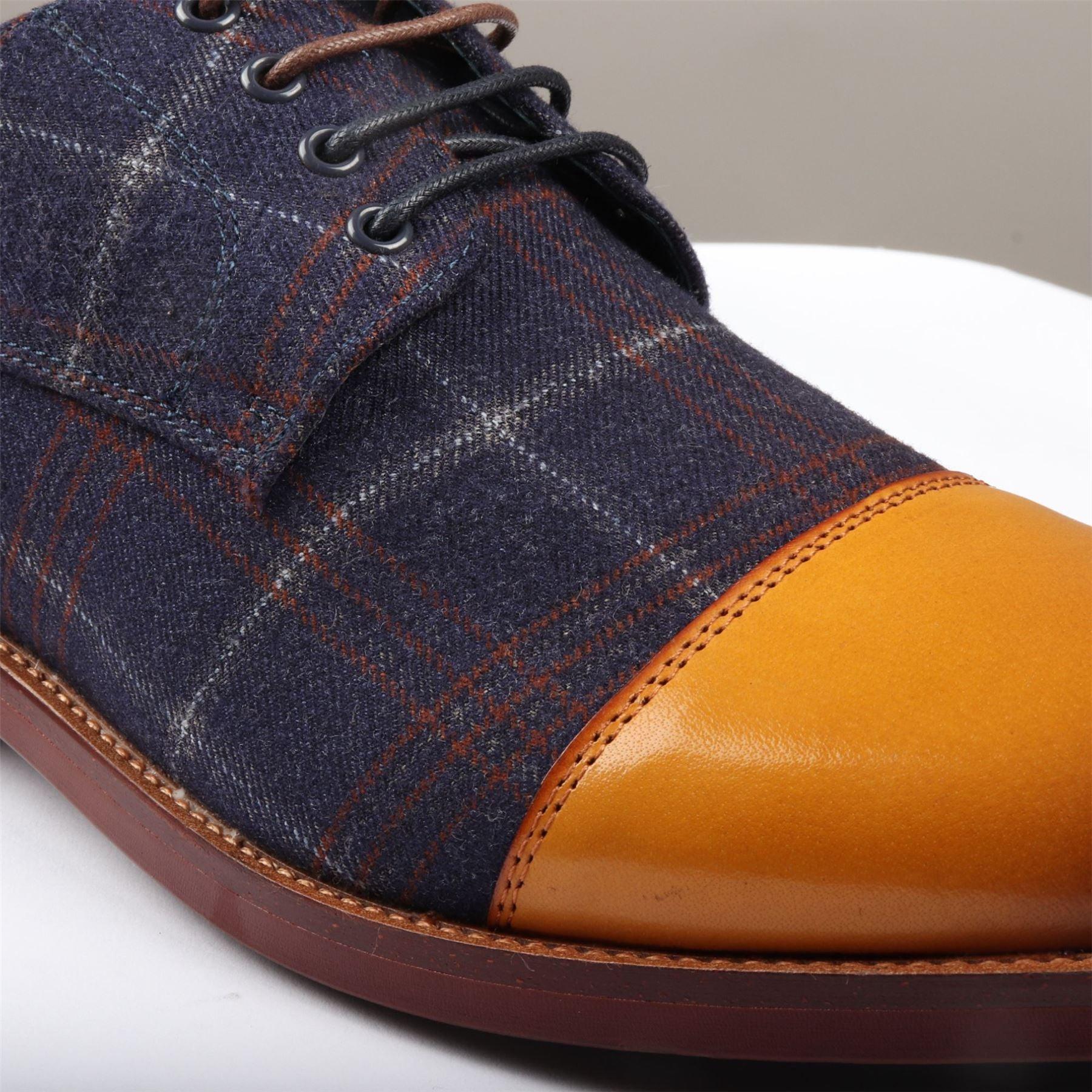 Men's Shoes Navy Tan Oxford Lace Up Leather Formal Dress Shoe - Knighthood Store