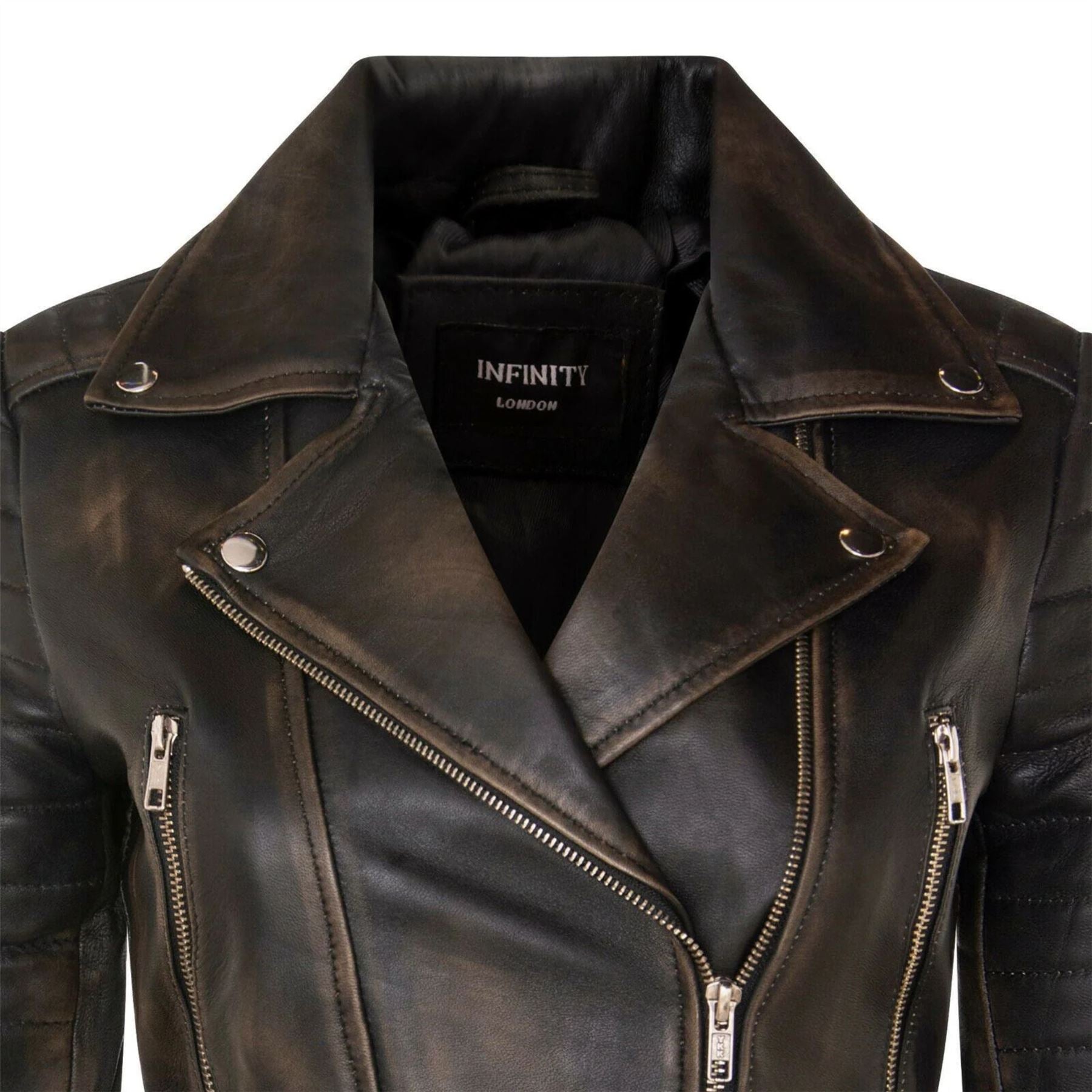 Women's Real Leather Short Cropped Length Biker Jacket