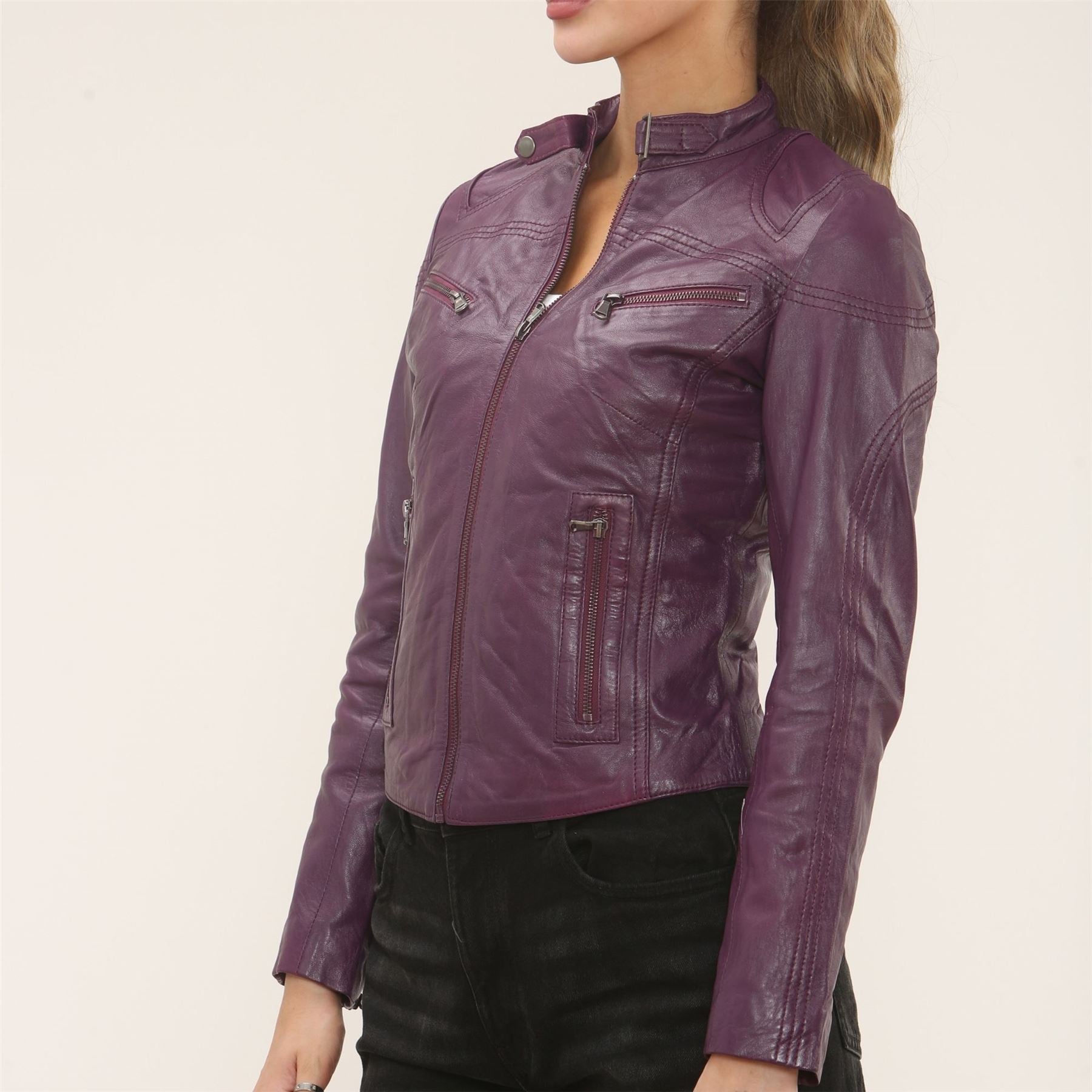 Women's Real Leather Classic Racer Style Biker Jacket