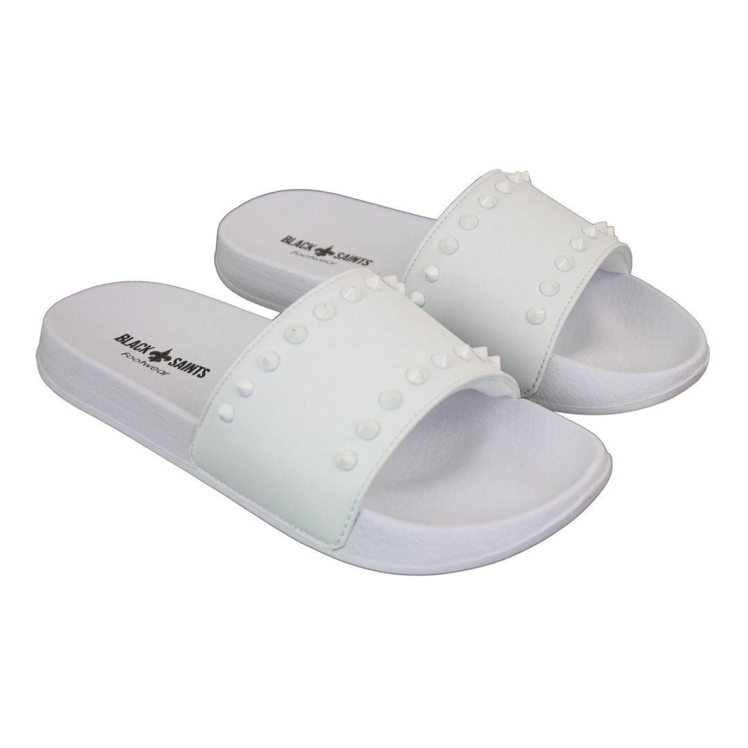 Mens Black White Stripes Spikes Flip Flops Slippers Summer Beach Casual Walking - Knighthood Store