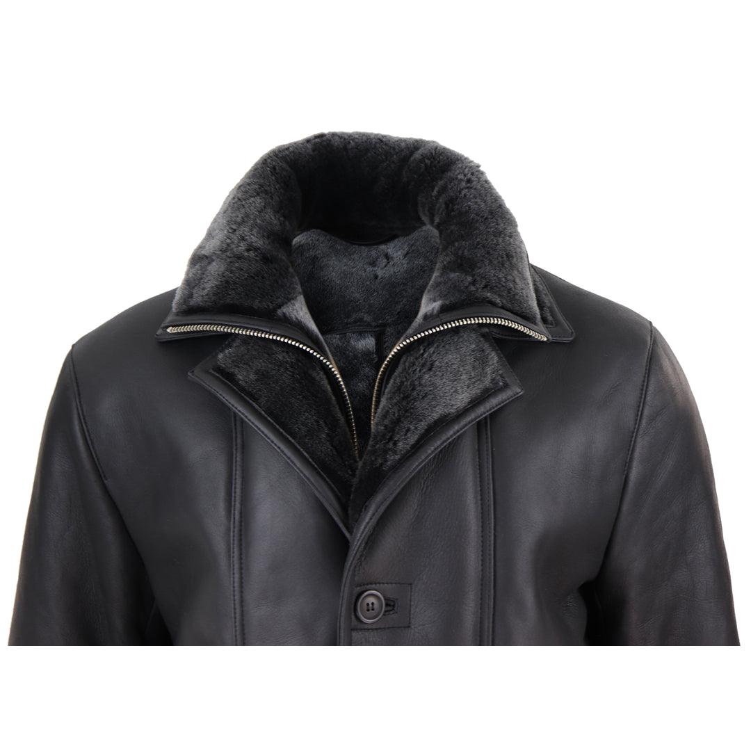 Mens 3/4 Duffle Jacket Real Sheepskin Long Smart Casual Button Zip Warm - Knighthood Store