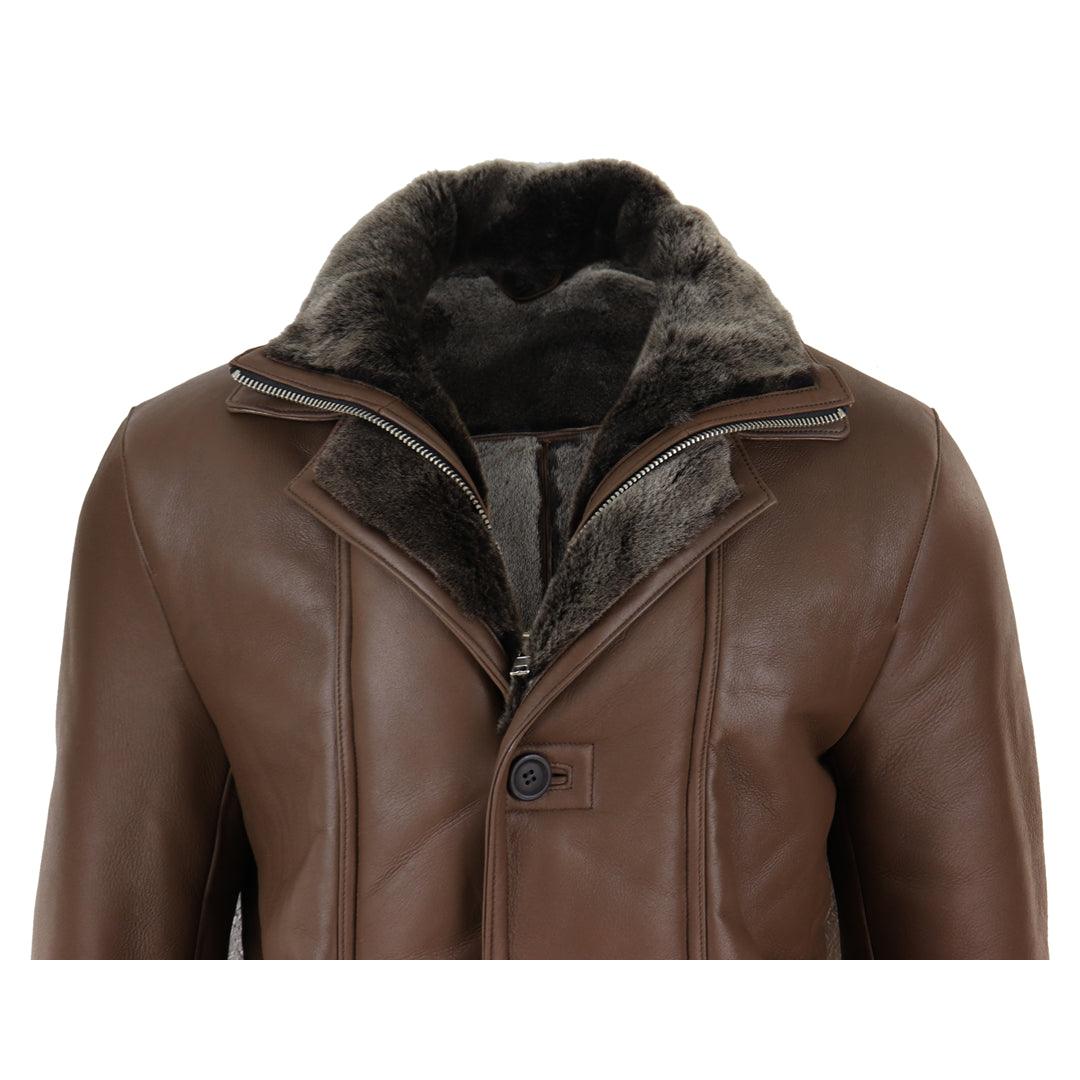 Mens 3/4 Duffle Jacket Real Sheepskin Long Smart Casual Button Zip Warm - Knighthood Store