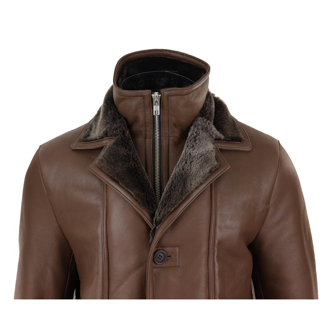 Mens 3/4 Duffle Jacket Real Sheepskin Long Smart Casual Button Zip Warm - Knighthood Store