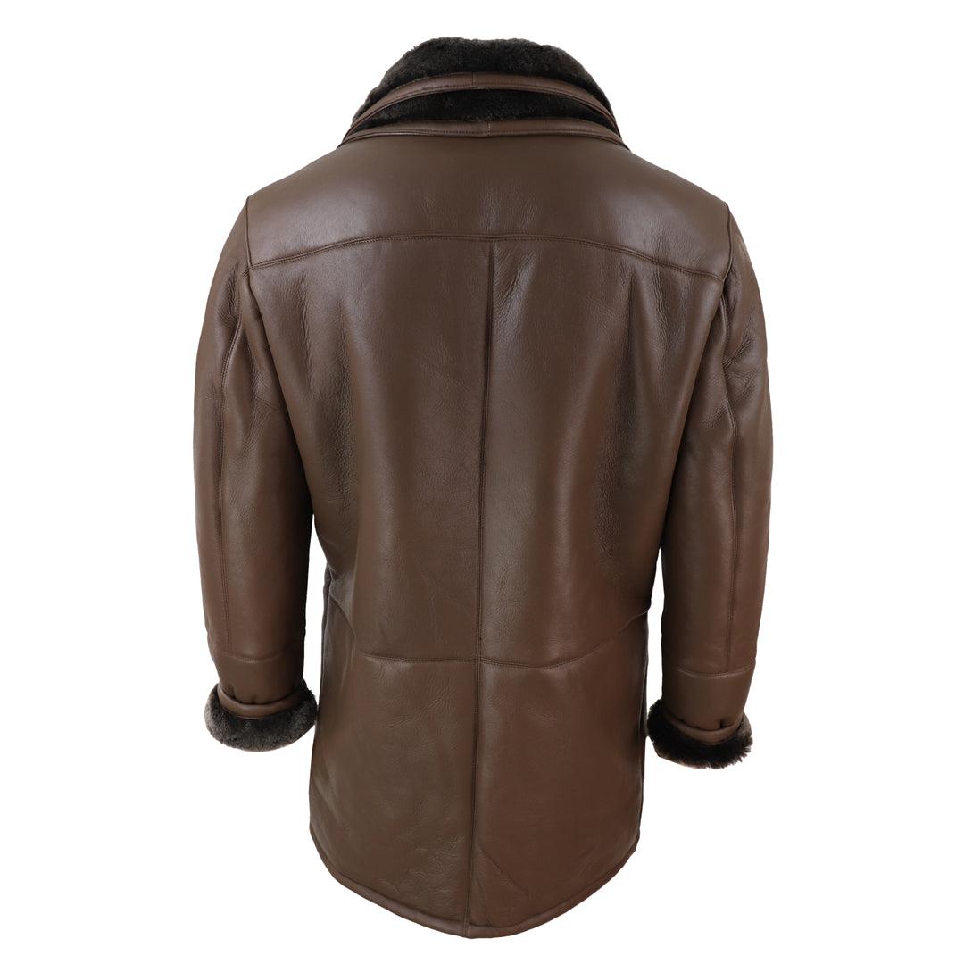 Mens 3/4 Duffle Jacket Real Sheepskin Long Smart Casual Button Zip Warm - Knighthood Store