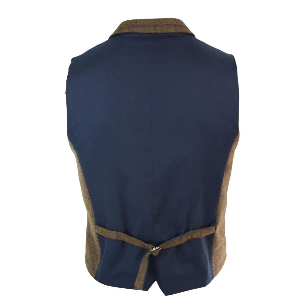 Mens Double Breasted Herringbone Tweed Blinders Vintage Check Waistcoat - Knighthood Store