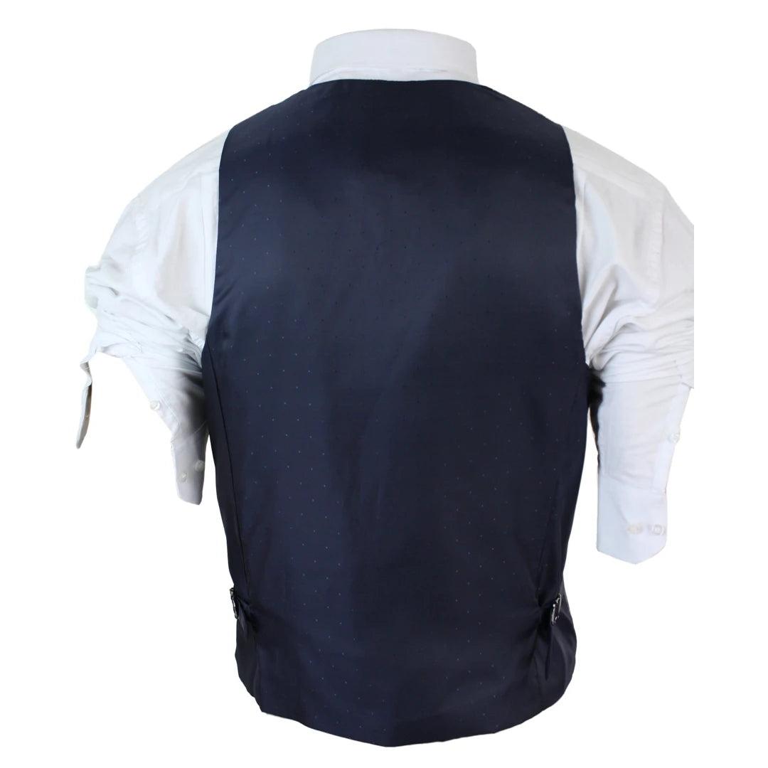 Mens Slim Fit Check Grey Tan Brown Waistcoat Smart Casual Tweed Check Navy - Knighthood Store