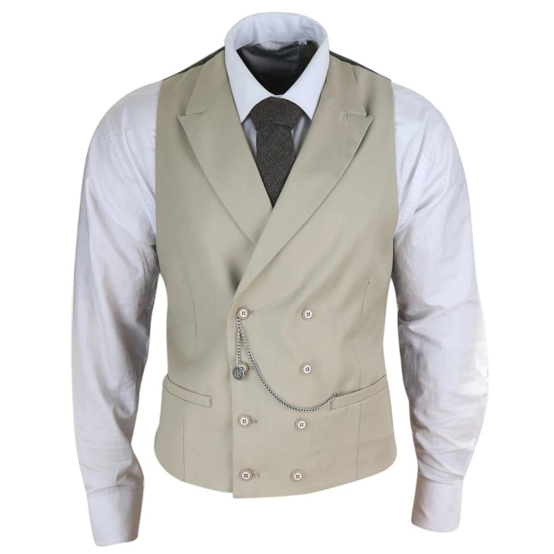 Mens Double Breasted Waistcoat 1920s Blinders Smart Casual Pocket Chain - Knighthood Store