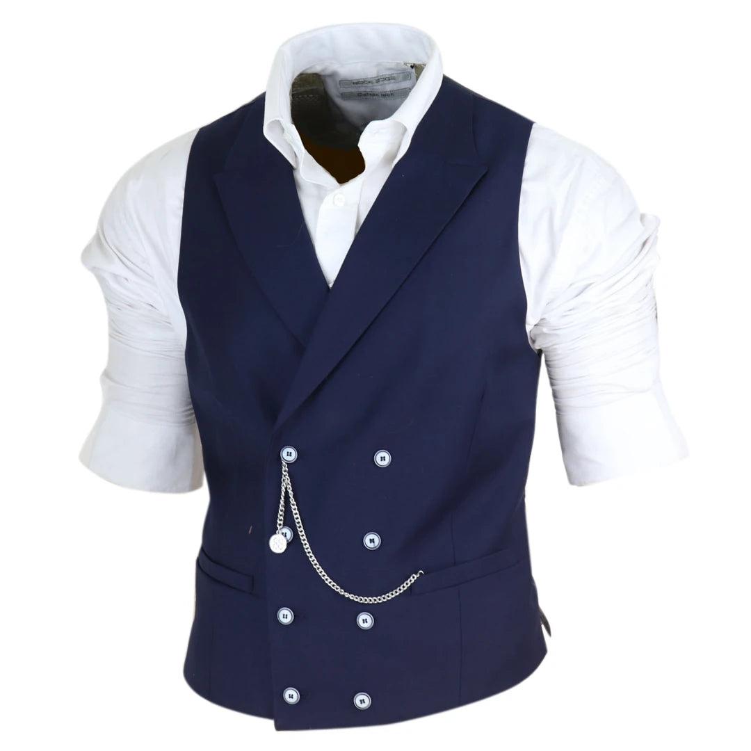 Mens Double Breasted Waistcoat 1920s Blinders Smart Casual Pocket Chain - Knighthood Store