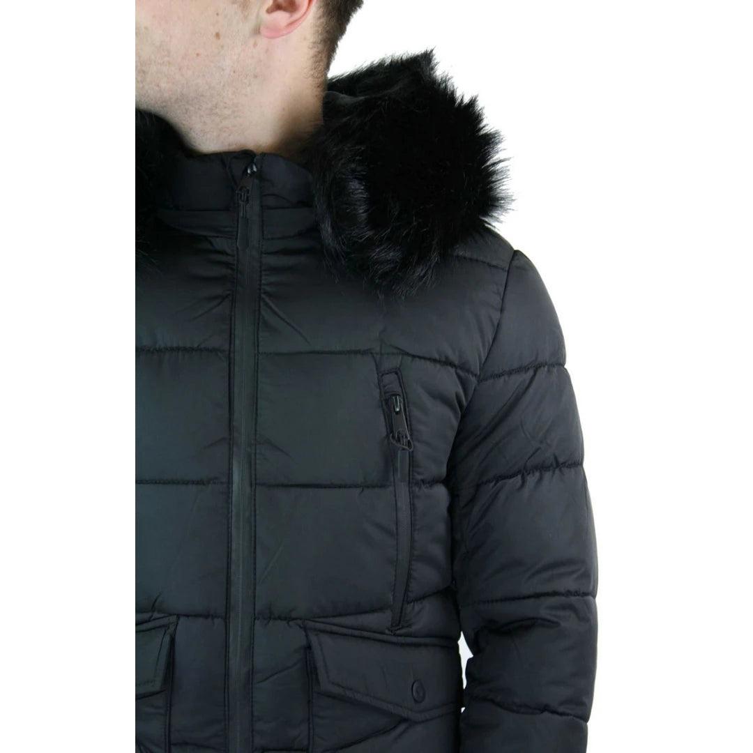Mens Zip Hooded Fur Jacket Coat Puffer Quilted Warm Winter - Knighthood Store