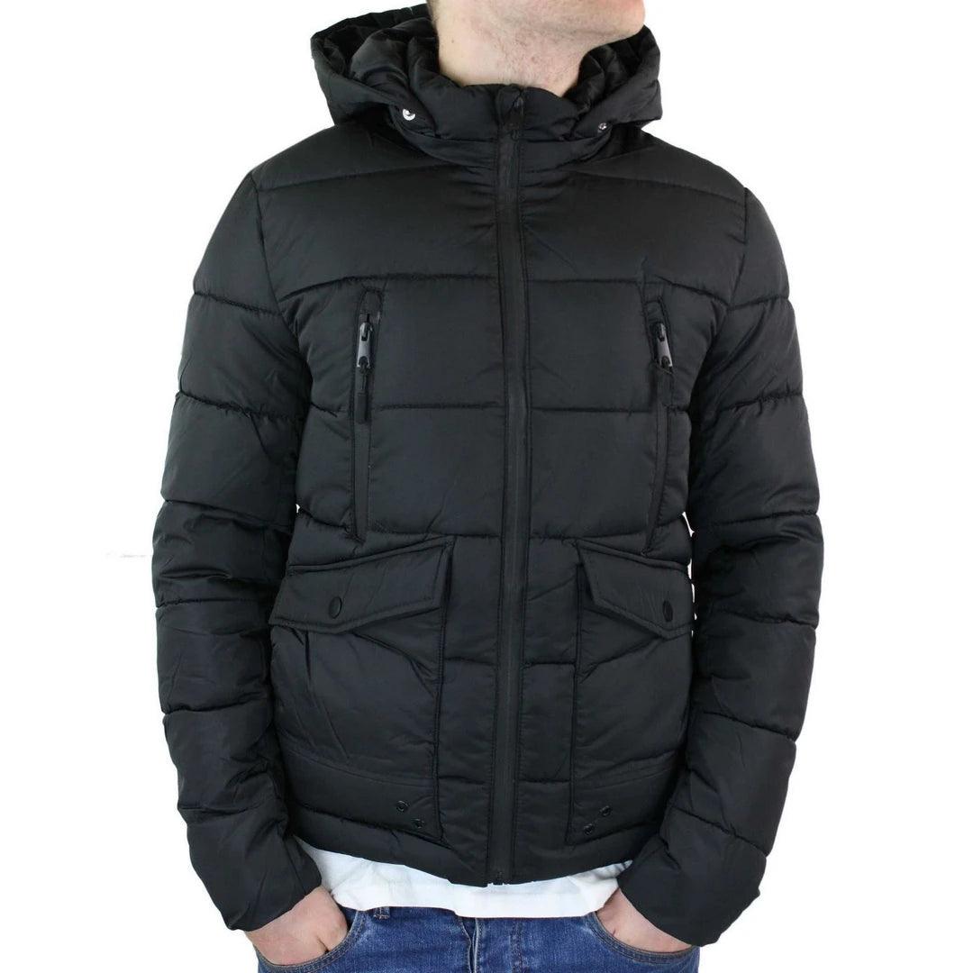 Mens Zip Hooded Fur Jacket Coat Puffer Quilted Warm Winter - Knighthood Store