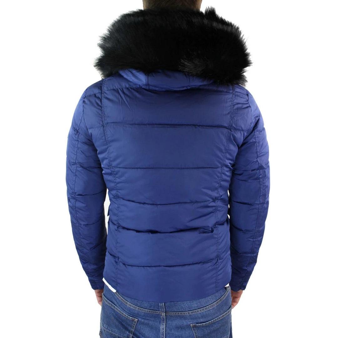 Mens Zip Hooded Fur Jacket Coat Puffer Quilted Warm Winter - Knighthood Store