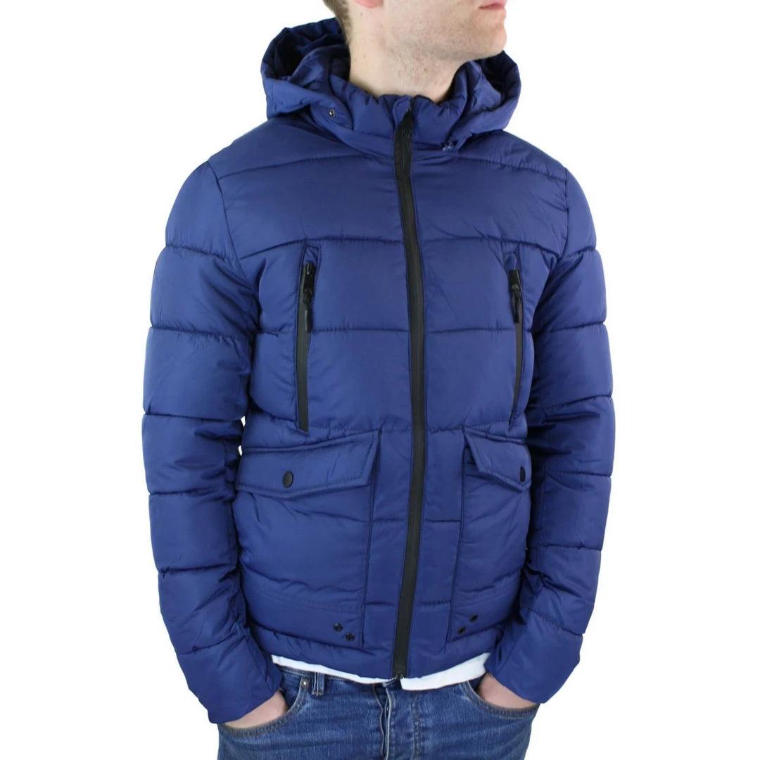Mens Zip Hooded Fur Jacket Coat Puffer Quilted Warm Winter - Knighthood Store