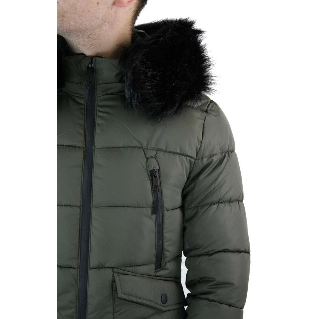 Mens Zip Hooded Fur Jacket Coat Puffer Quilted Warm Winter - Knighthood Store