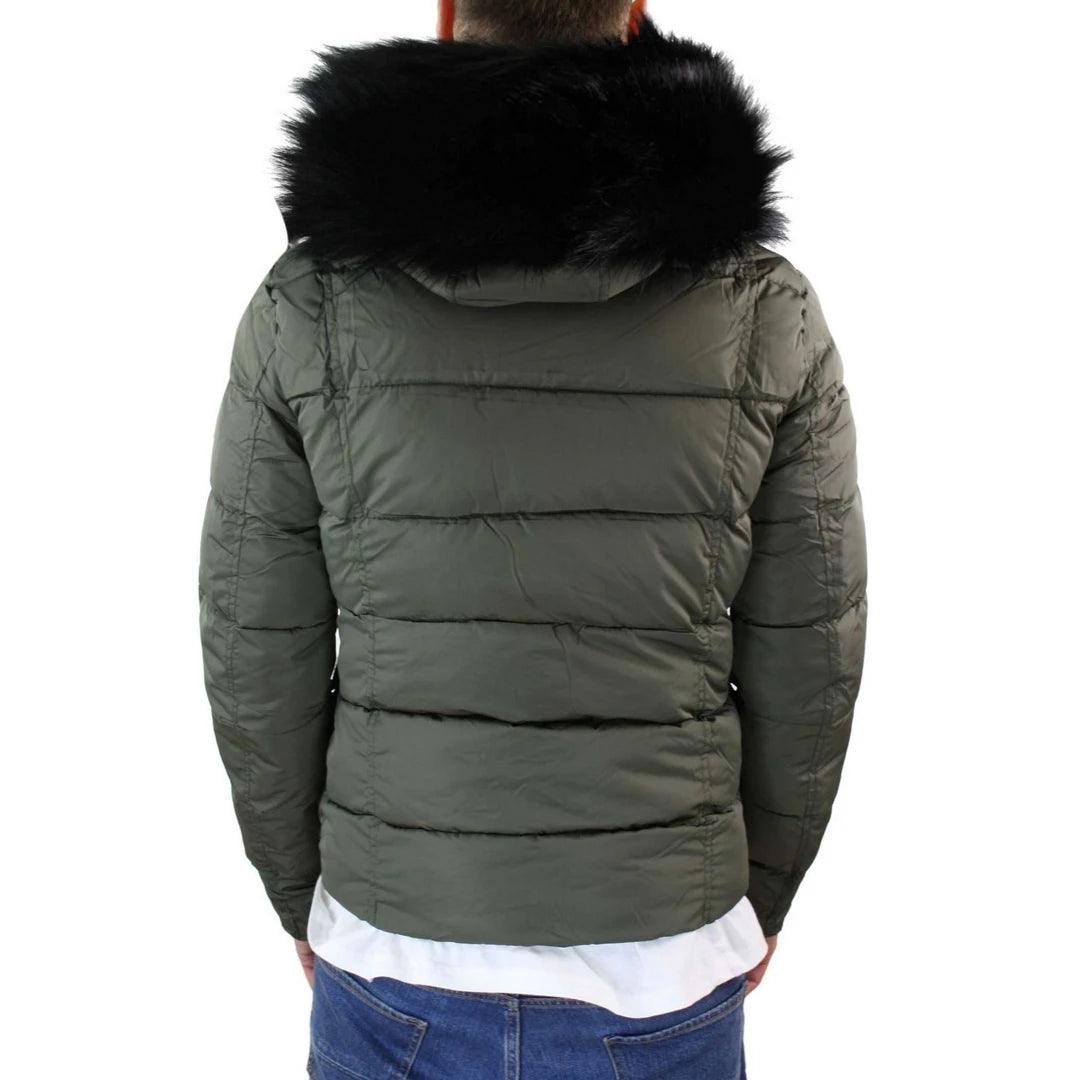 Mens Zip Hooded Fur Jacket Coat Puffer Quilted Warm Winter - Knighthood Store