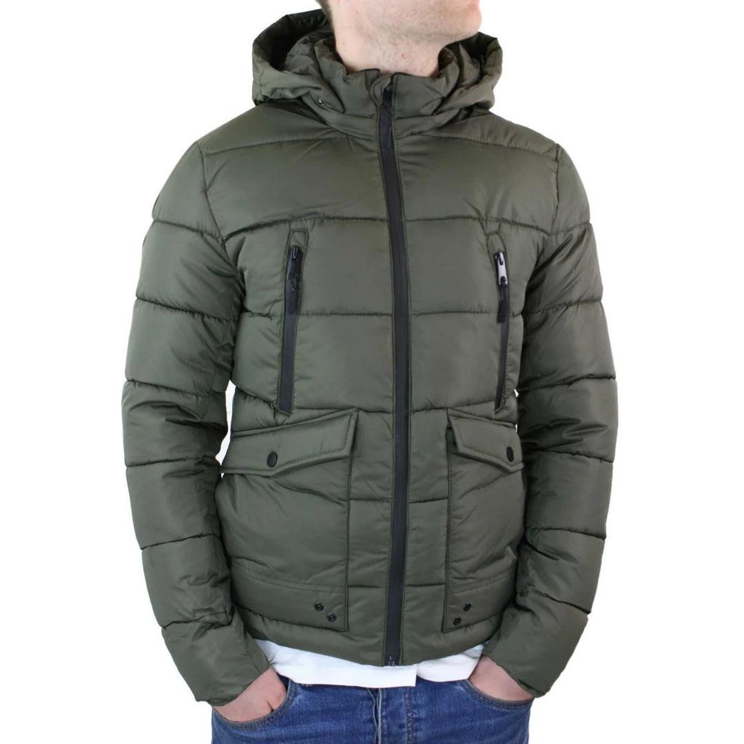 Mens Zip Hooded Fur Jacket Coat Puffer Quilted Warm Winter - Knighthood Store