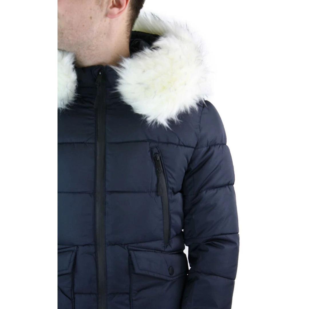 Mens Zip Hooded Fur Jacket Coat Puffer Quilted Warm Winter - Knighthood Store
