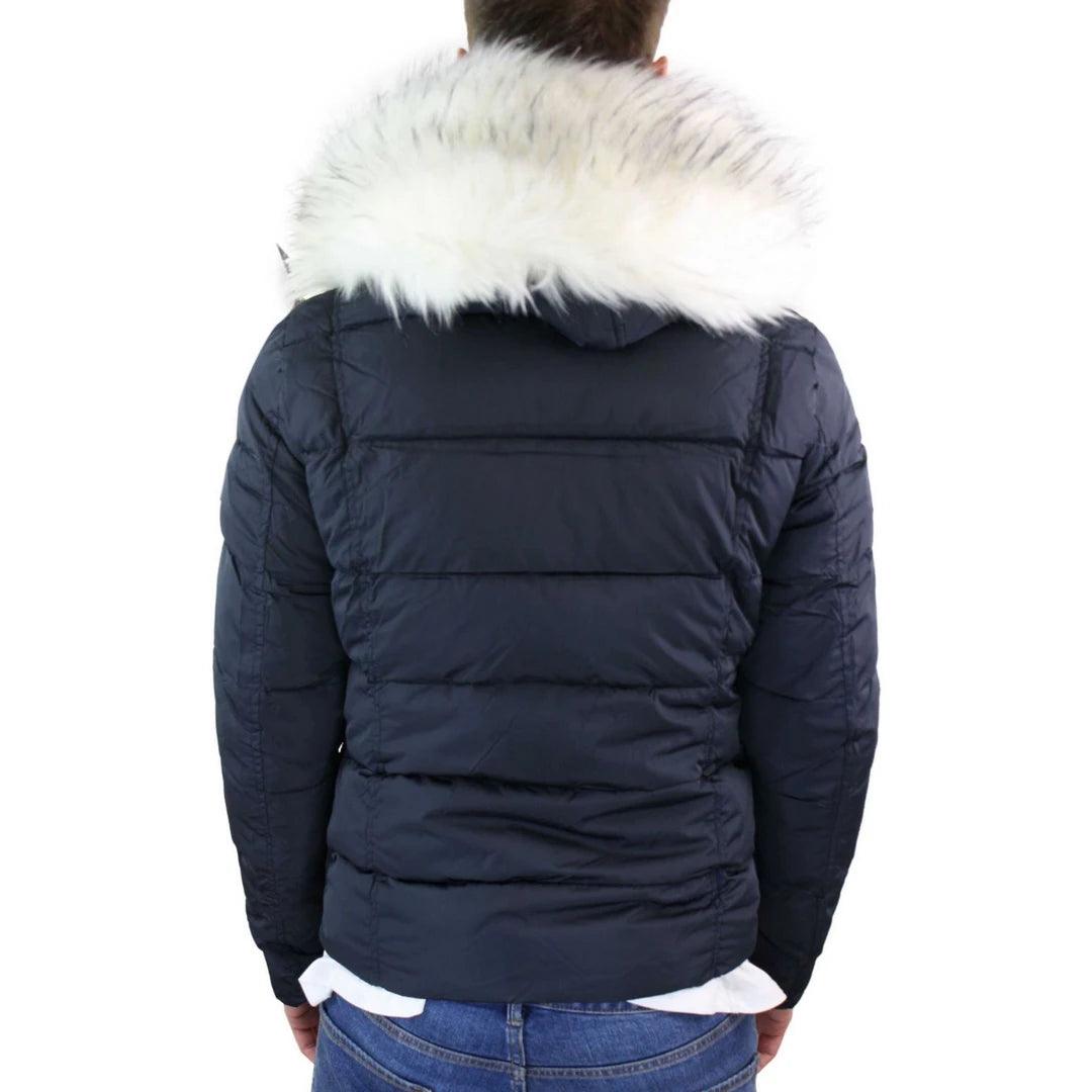 Mens Zip Hooded Fur Jacket Coat Puffer Quilted Warm Winter - Knighthood Store