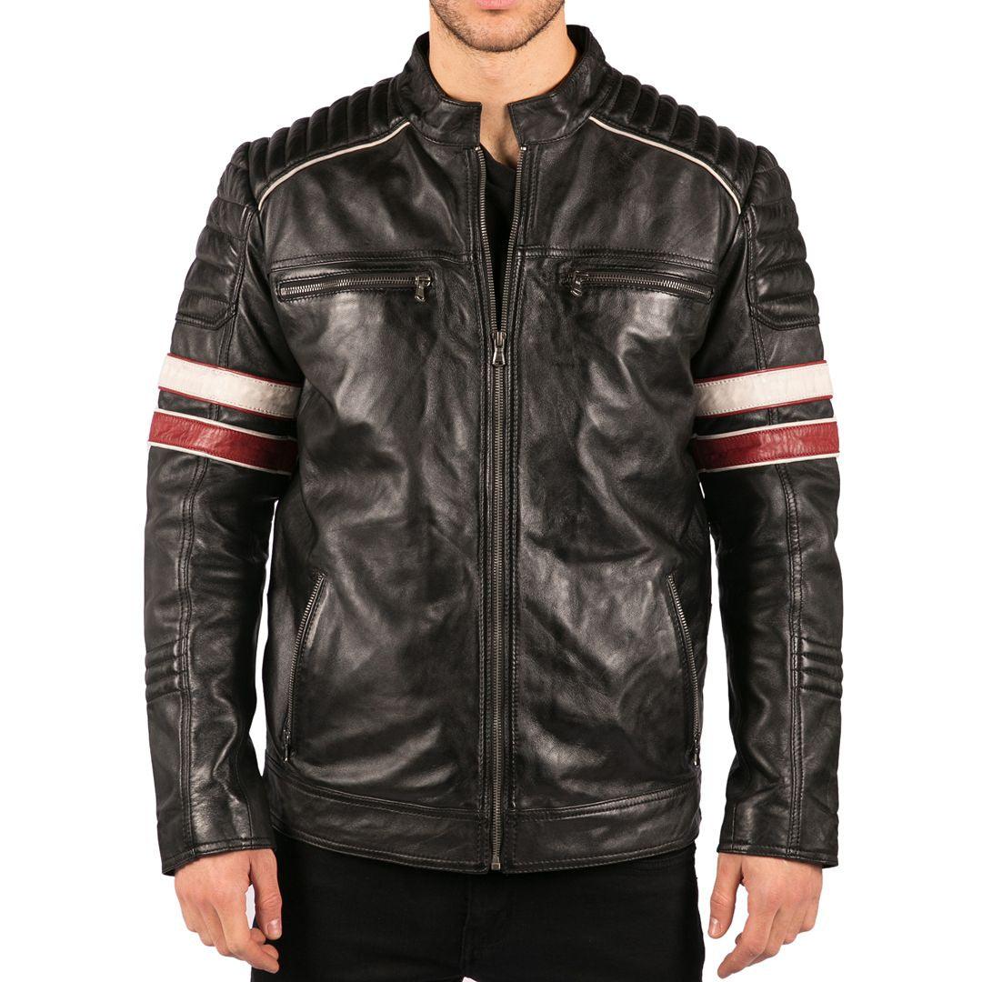 Leather jacket racing stripes sale