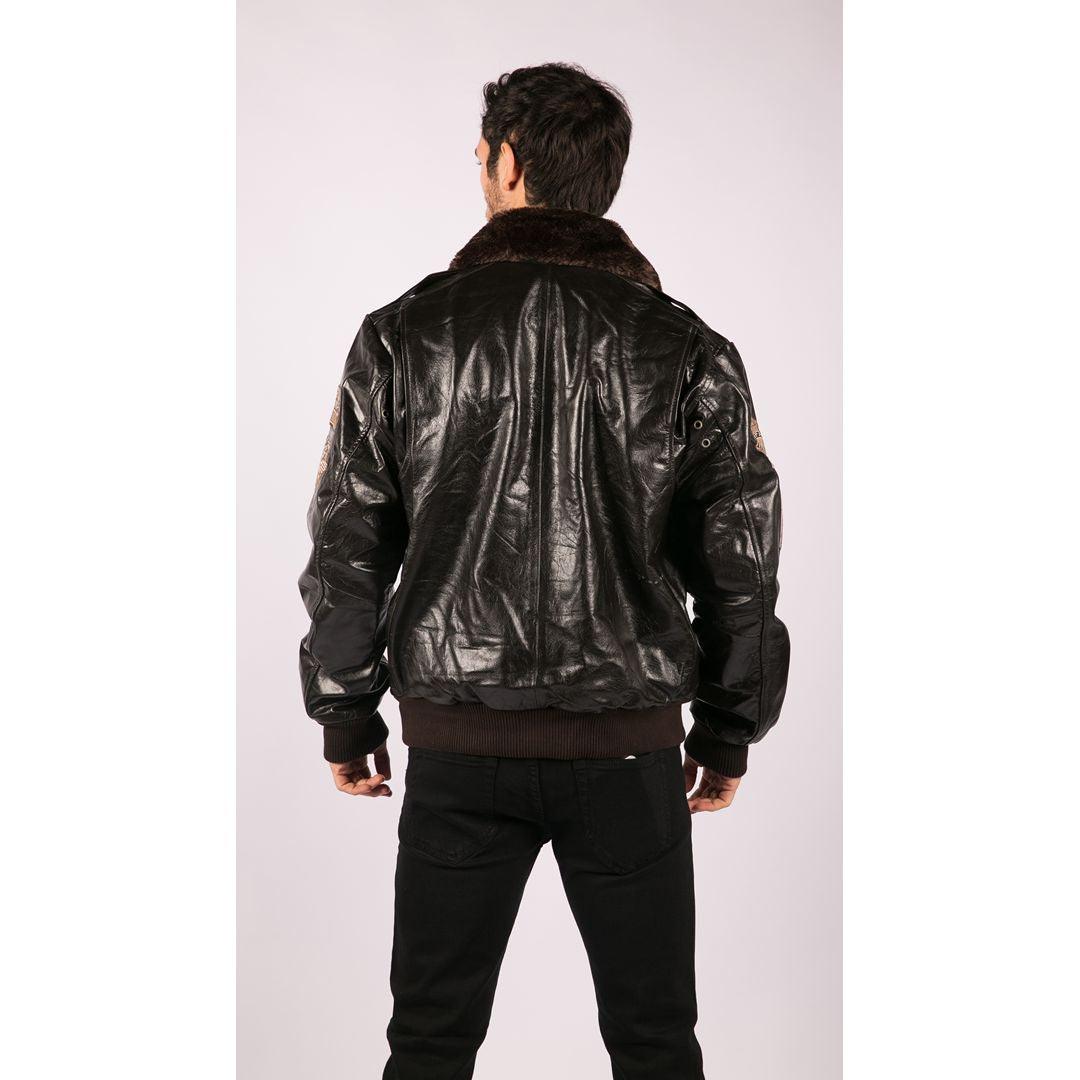 Mens Real Leather Jacket Bomber Aviator Style Badge Design Brown - Knighthood Store