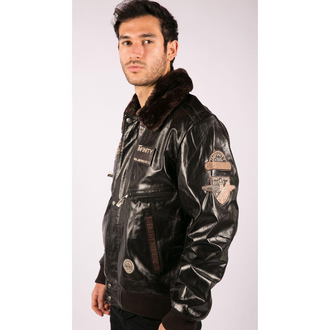 Mens Real Leather Jacket Bomber Aviator Style Badge Design Brown - Knighthood Store
