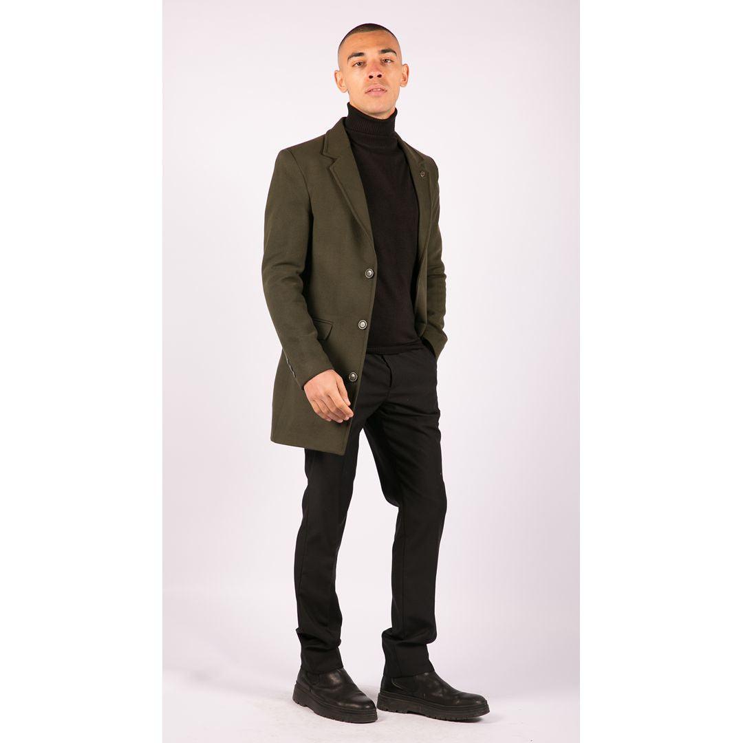 Mens 3/4 Long Overcoat Jacket Wool Feel Coat Blinders Slim Fit - Knighthood Store