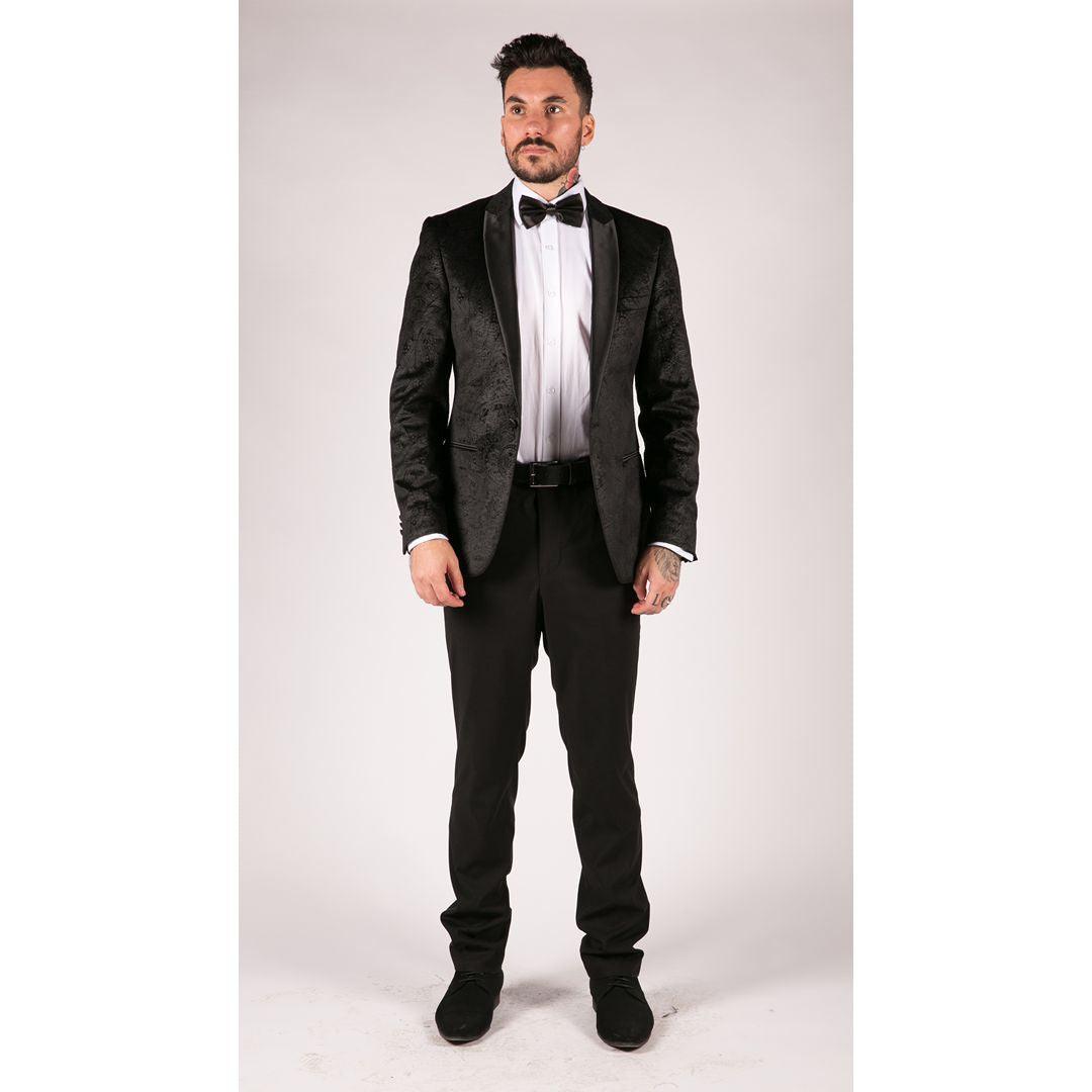 Mens Marc Darcy Velvet Paisley Black Fit Blazer Tuxedo Dinner Jacket Smart Casual - Knighthood Store